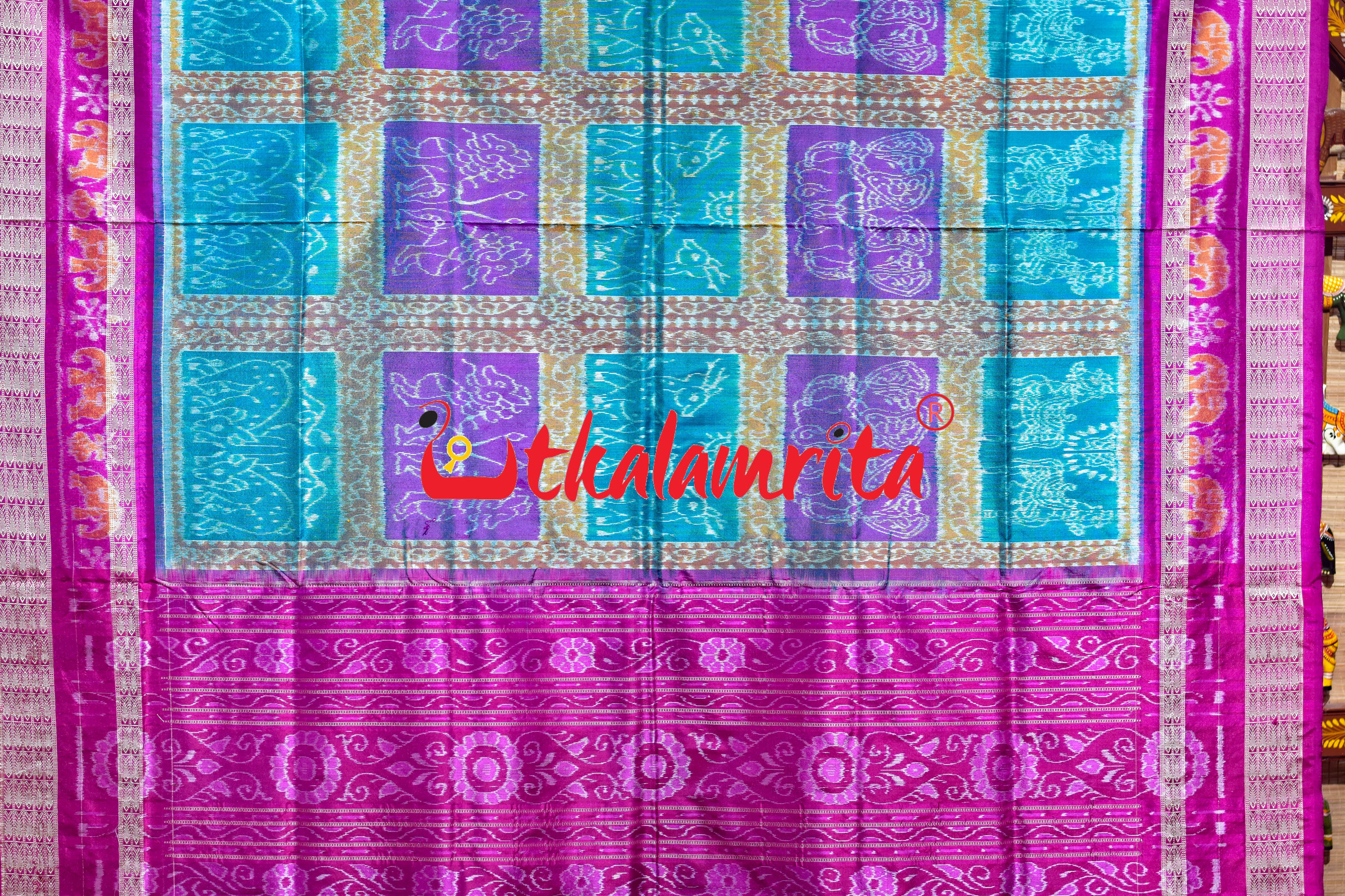 Sea Green 5 Kuthi Double Dhadi Sambalpuri Silk Saree