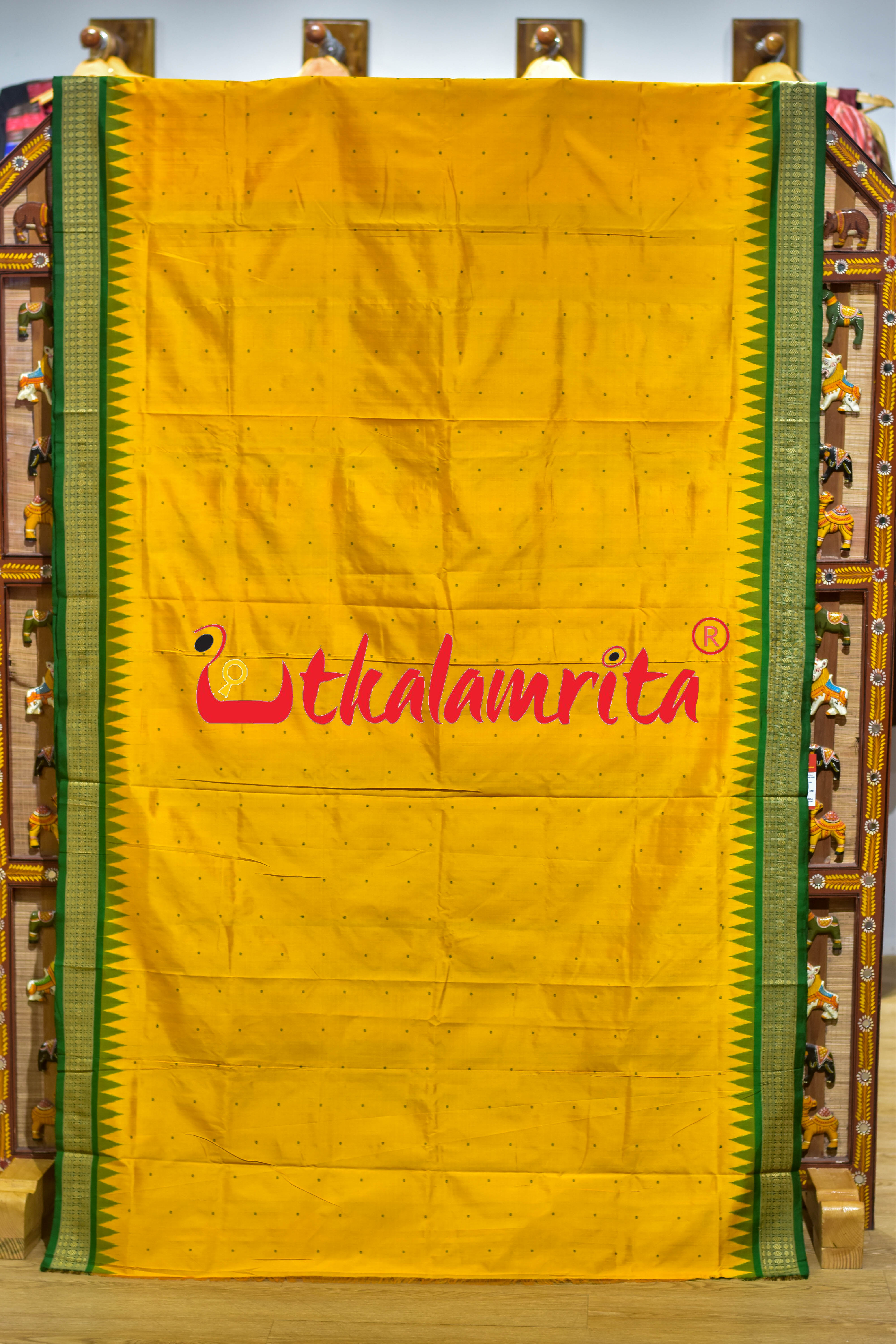 Mini Buti Frooti Golden Green Bomkai Silk Saree