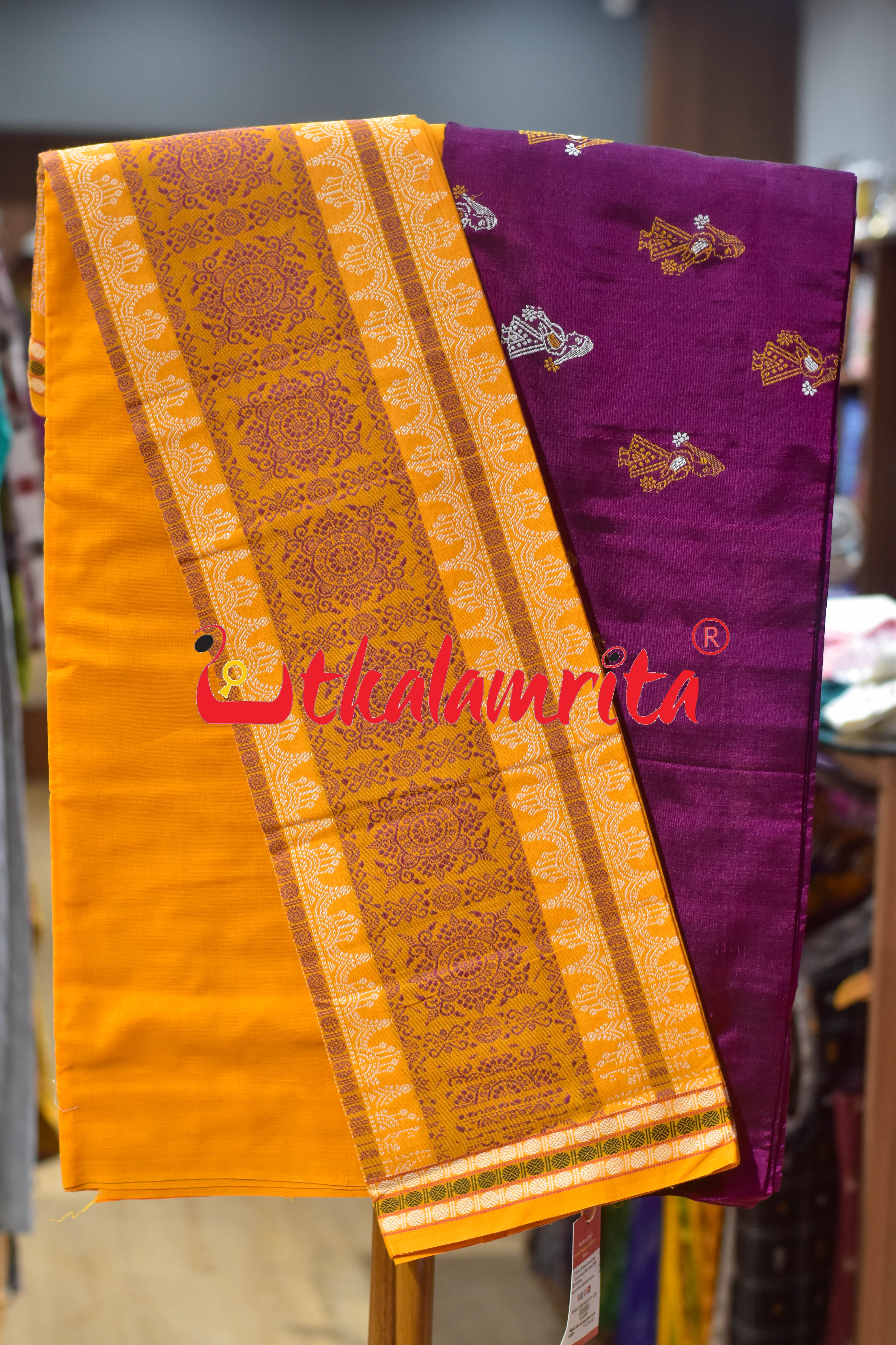 Magenta Yellow Doll Bomkai Bapta Dress Set