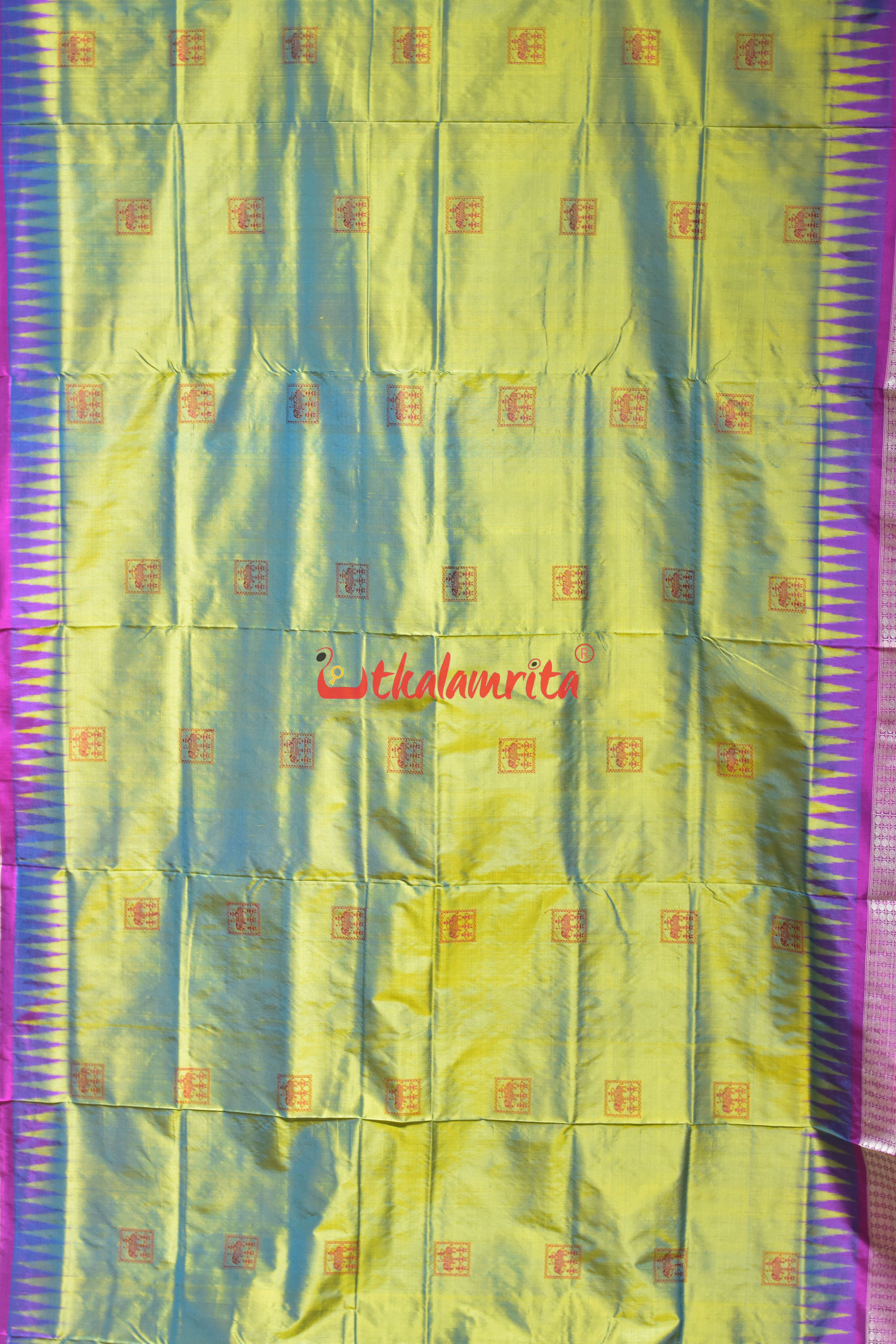 Green Pink Dual Shade Tribal Elephant Bomkai Silk Saree
