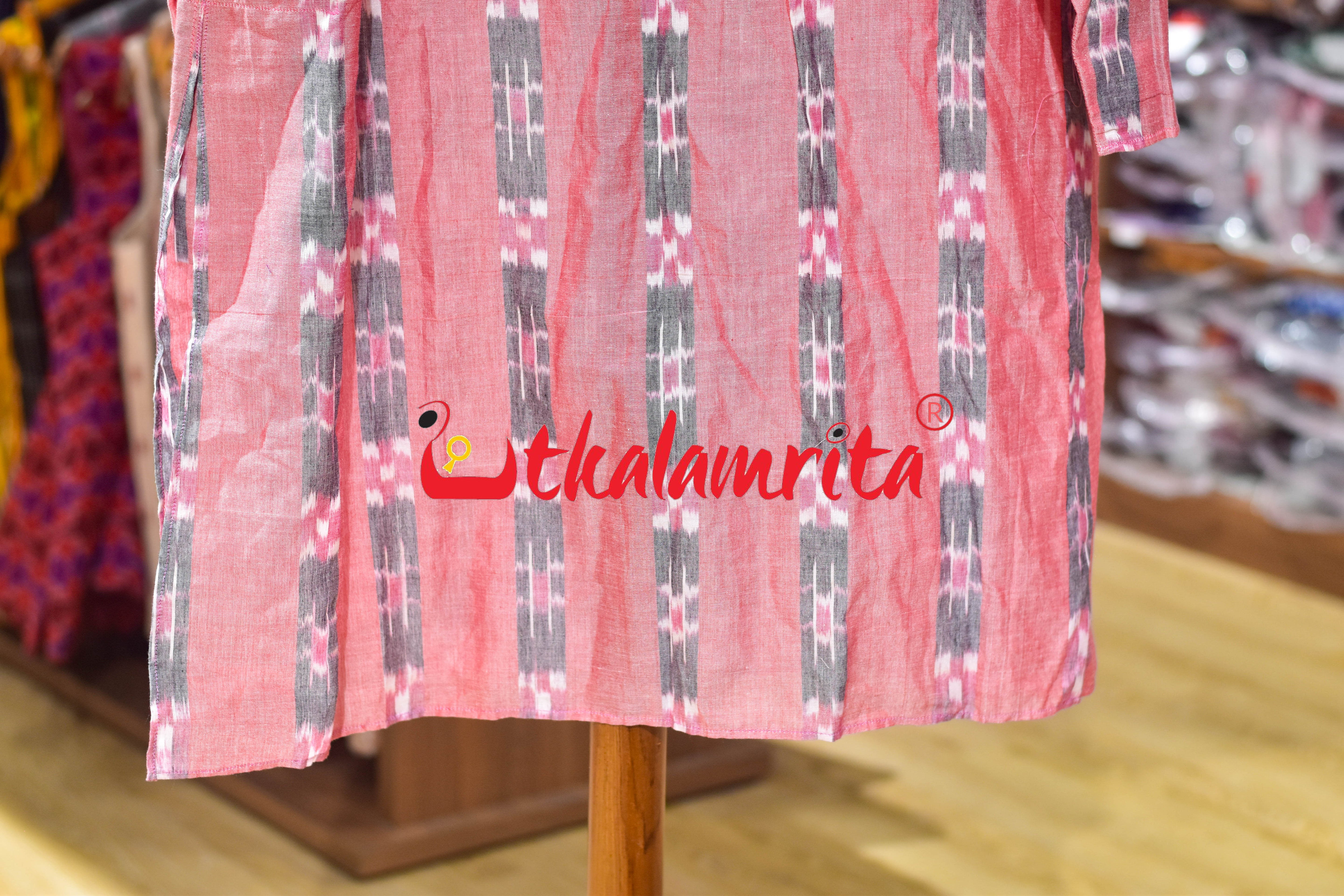 Peach Body Grey Lines Pasapali (Men's Long Kurta)