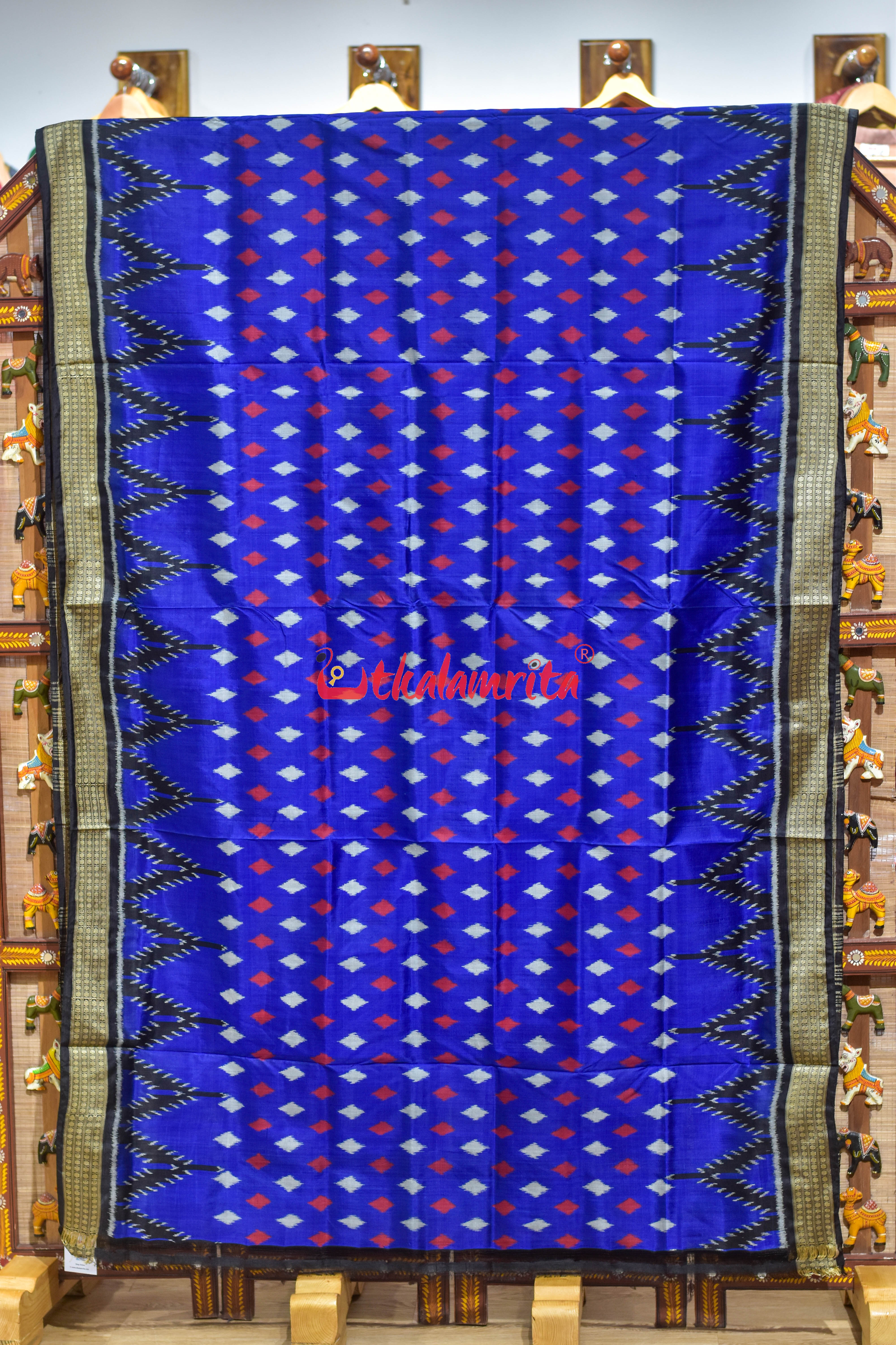 Dotty Thikiri Blue with Big Kumbha Khandua Silk Saree