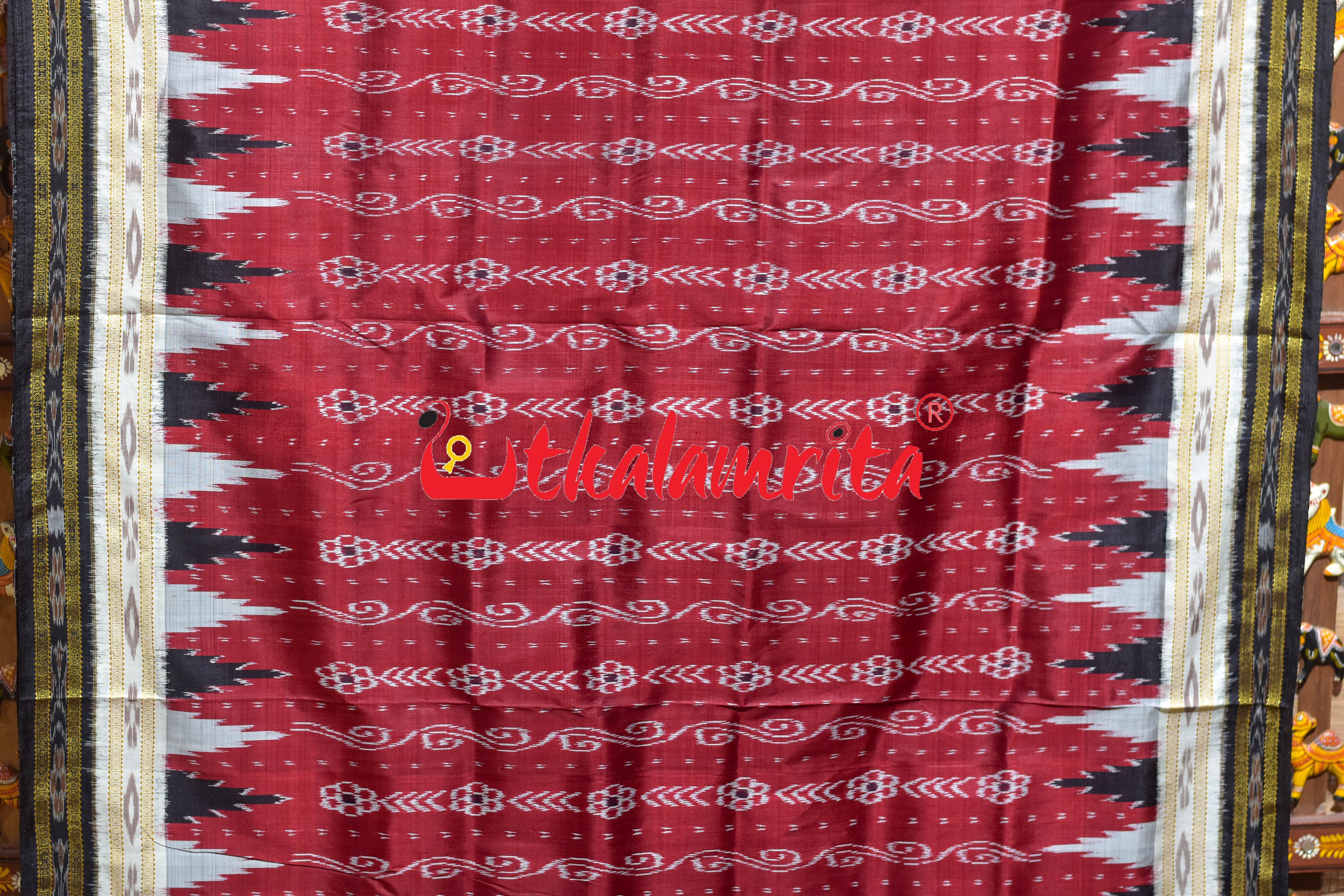 Maroon Lahari Double Border Khandua Silk Saree