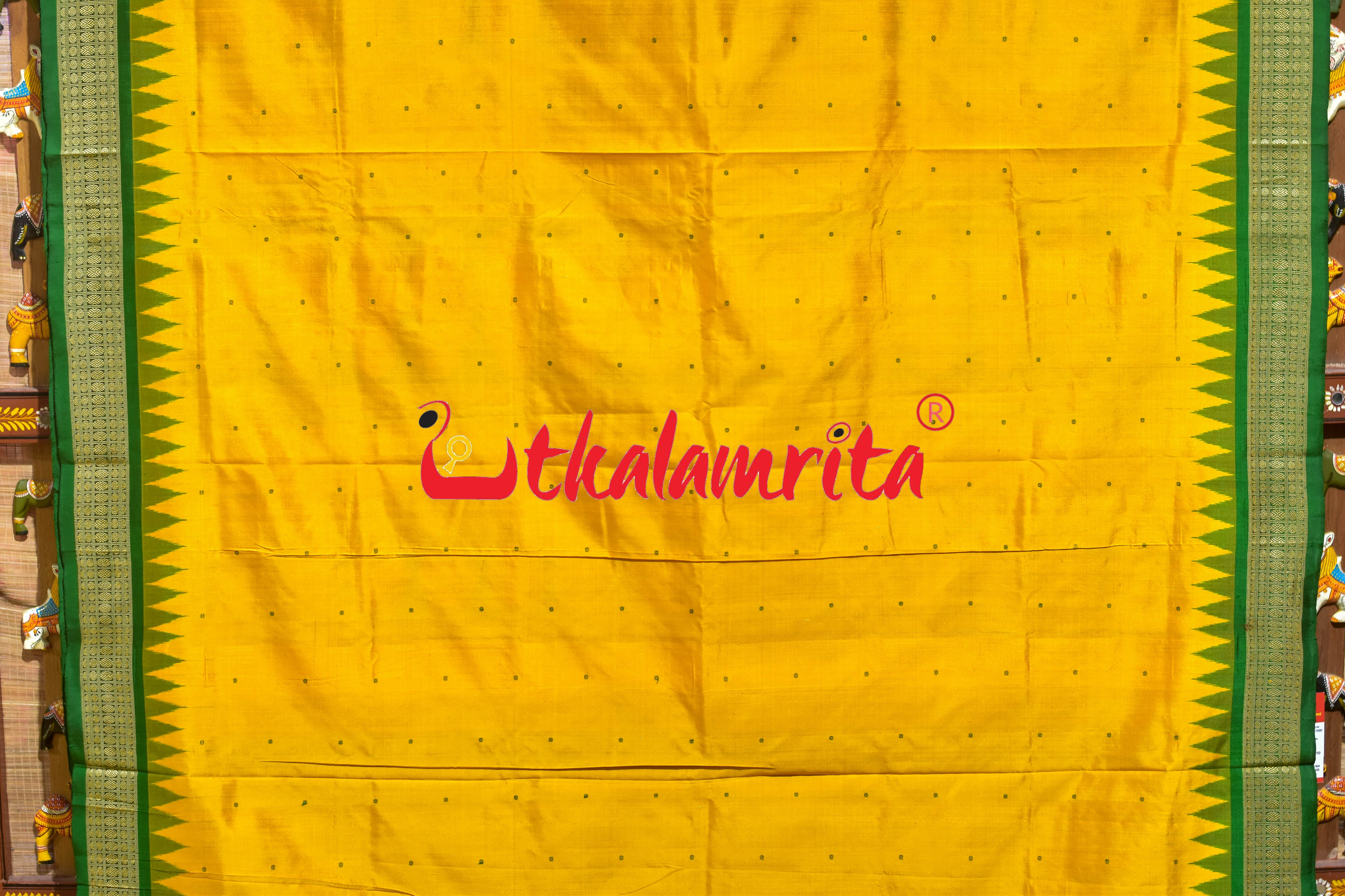 Mini Buti Frooti Golden Green Bomkai Silk Saree