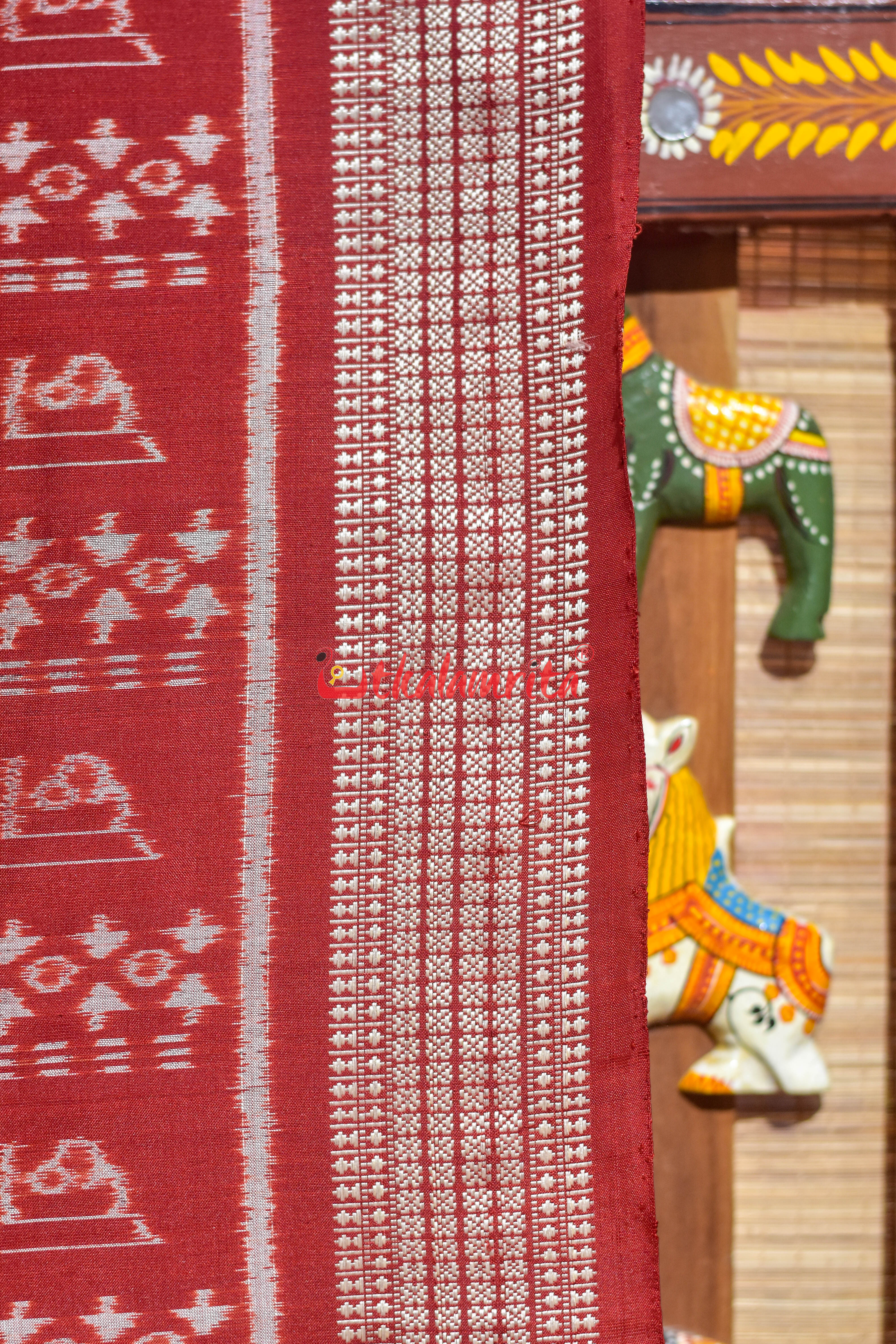 Burnt Maroon Laxmi Shree Yantra Sambalpuri Silk Saree