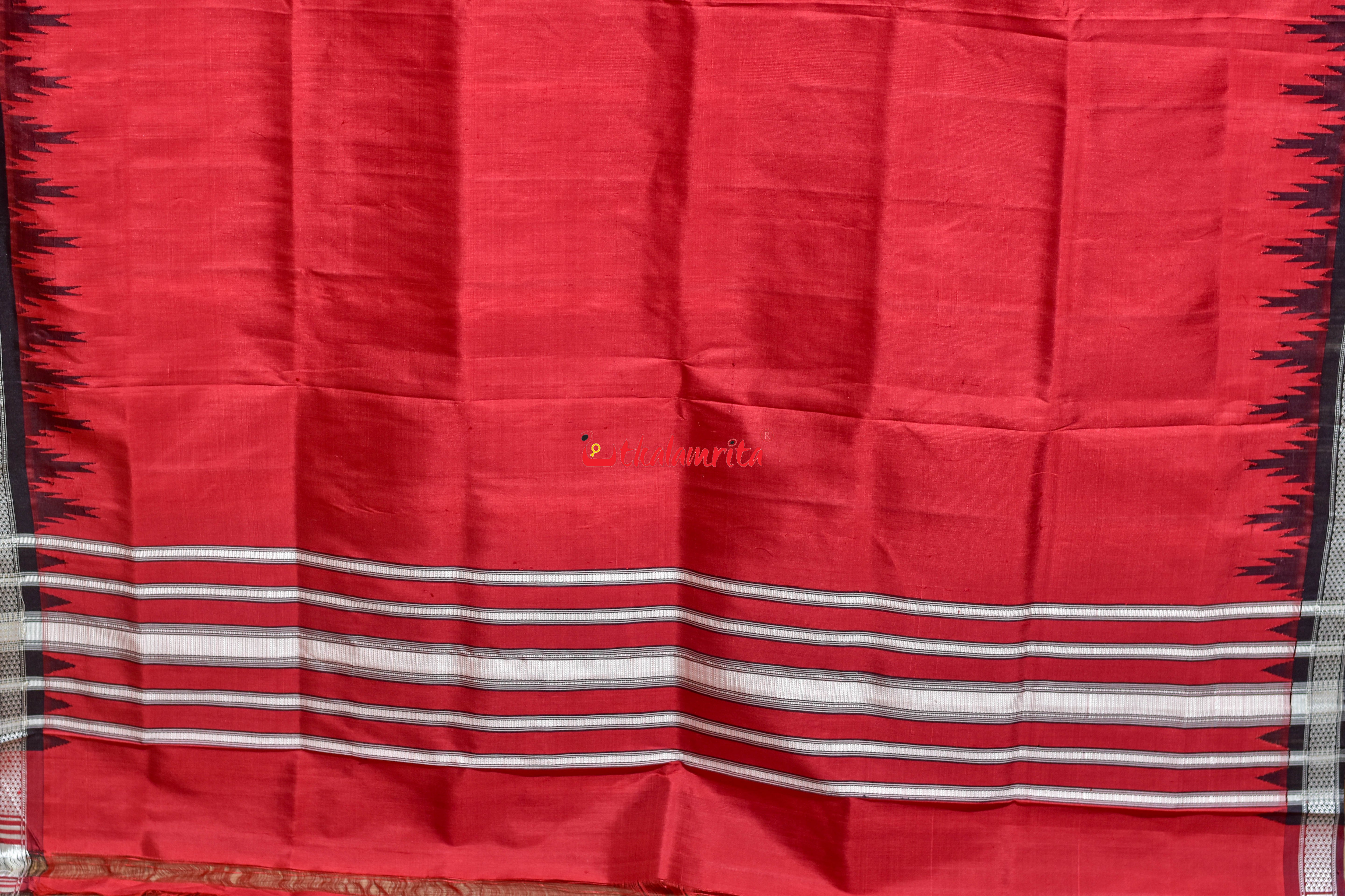 Red Black Single Anchal Berhampuri Silk Saree