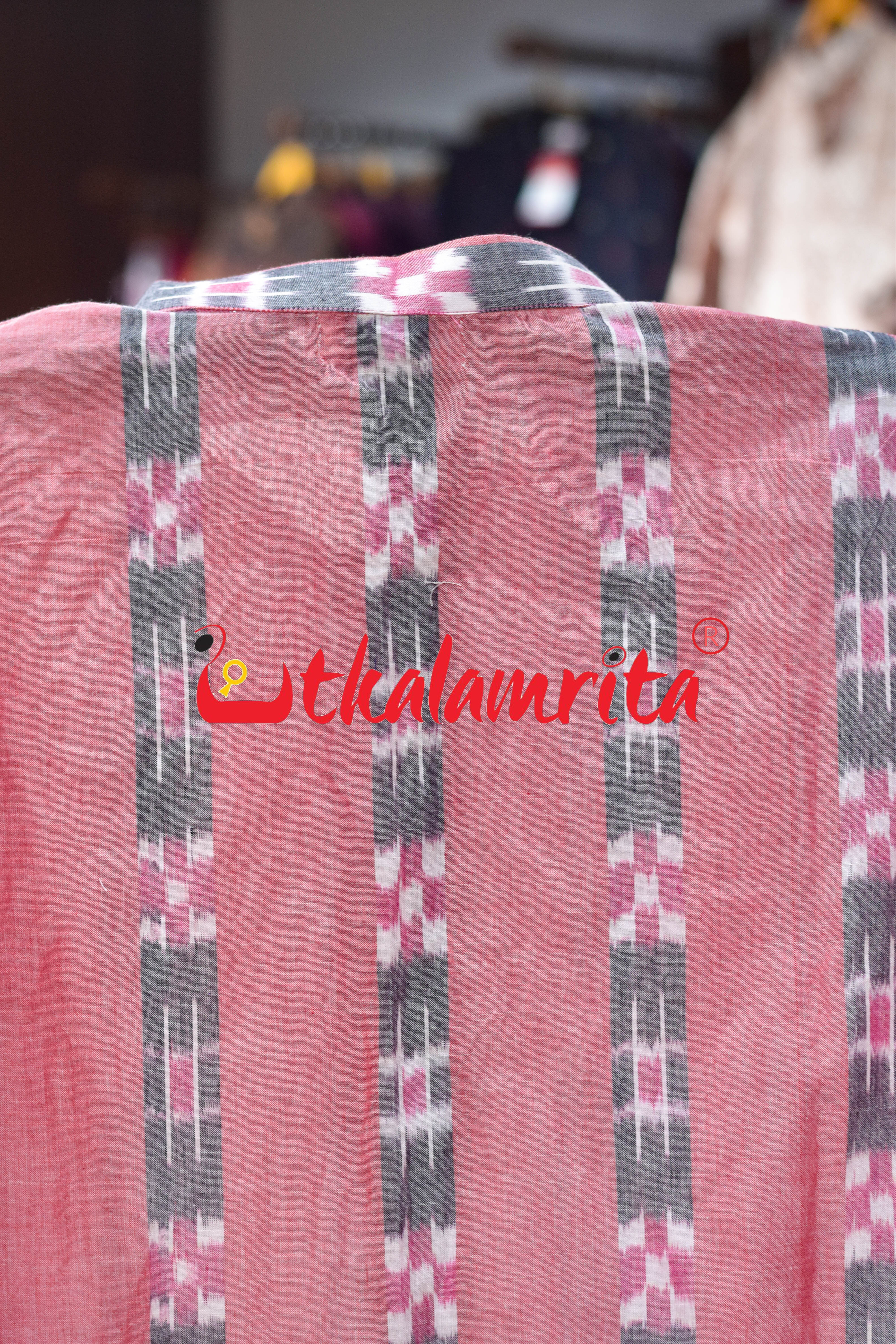 Peach Body Grey Lines Pasapali (Men's Long Kurta)