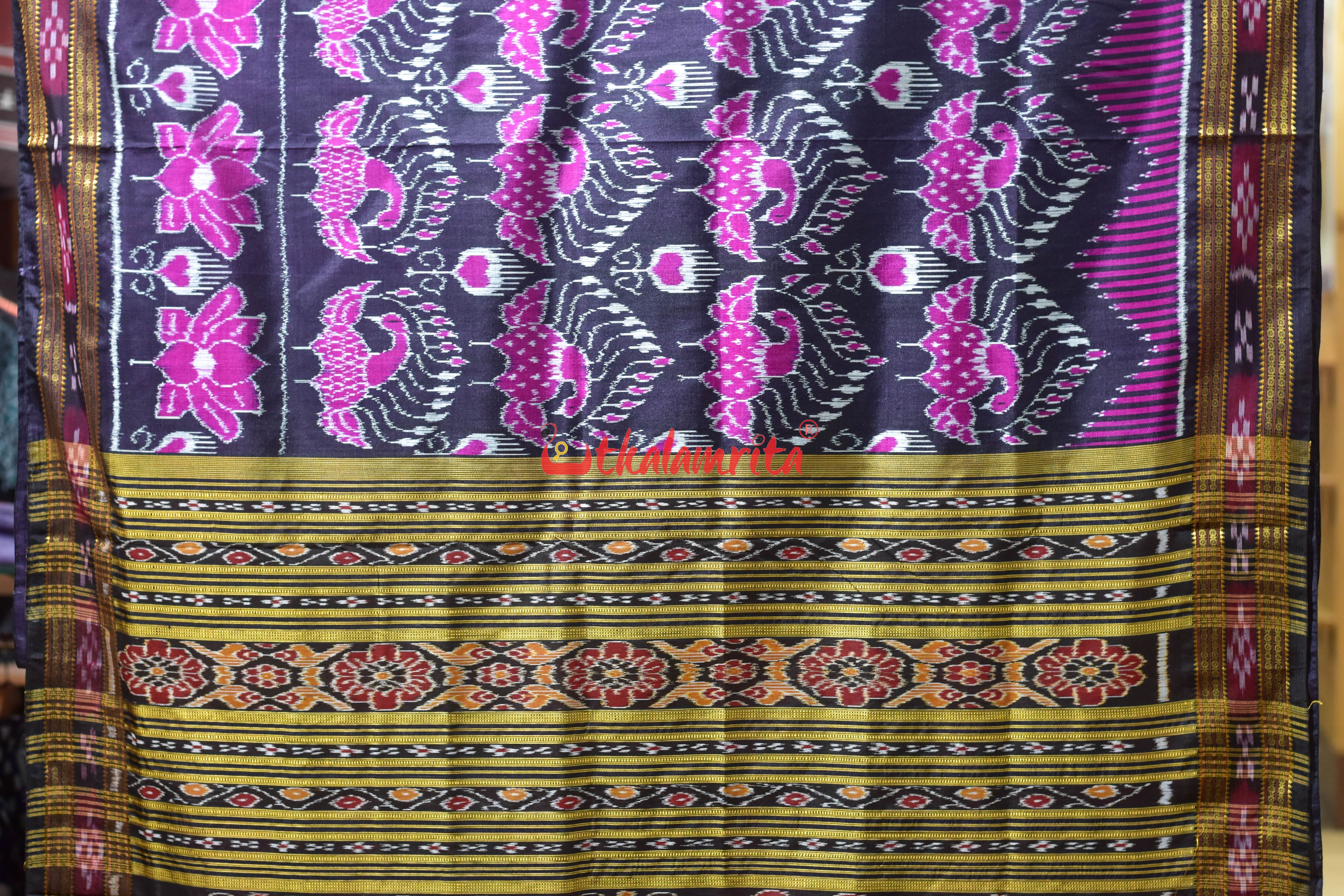 Black Mayura Body Border Pasapali Khandua Silk saree