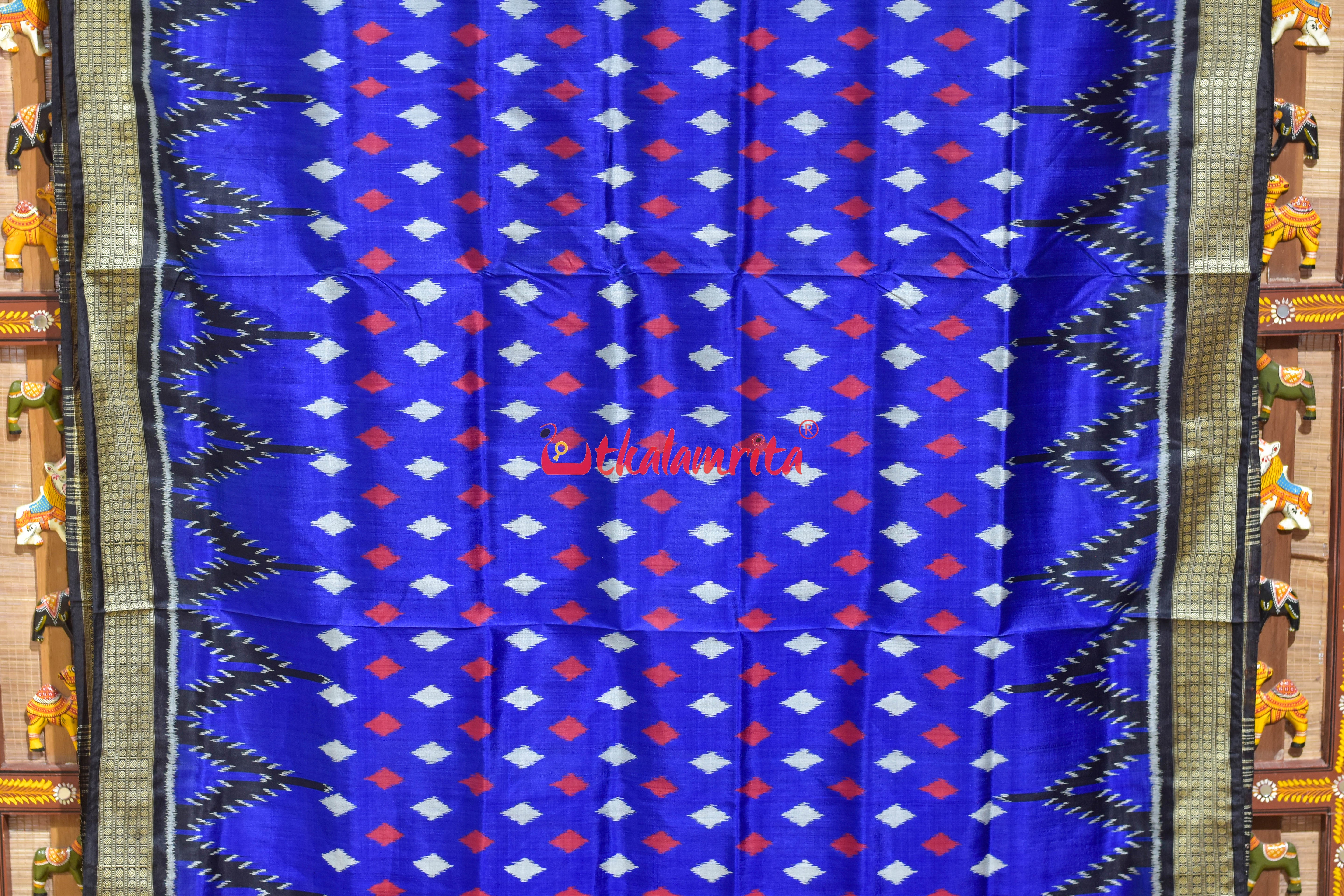 Dotty Thikiri Blue with Big Kumbha Khandua Silk Saree