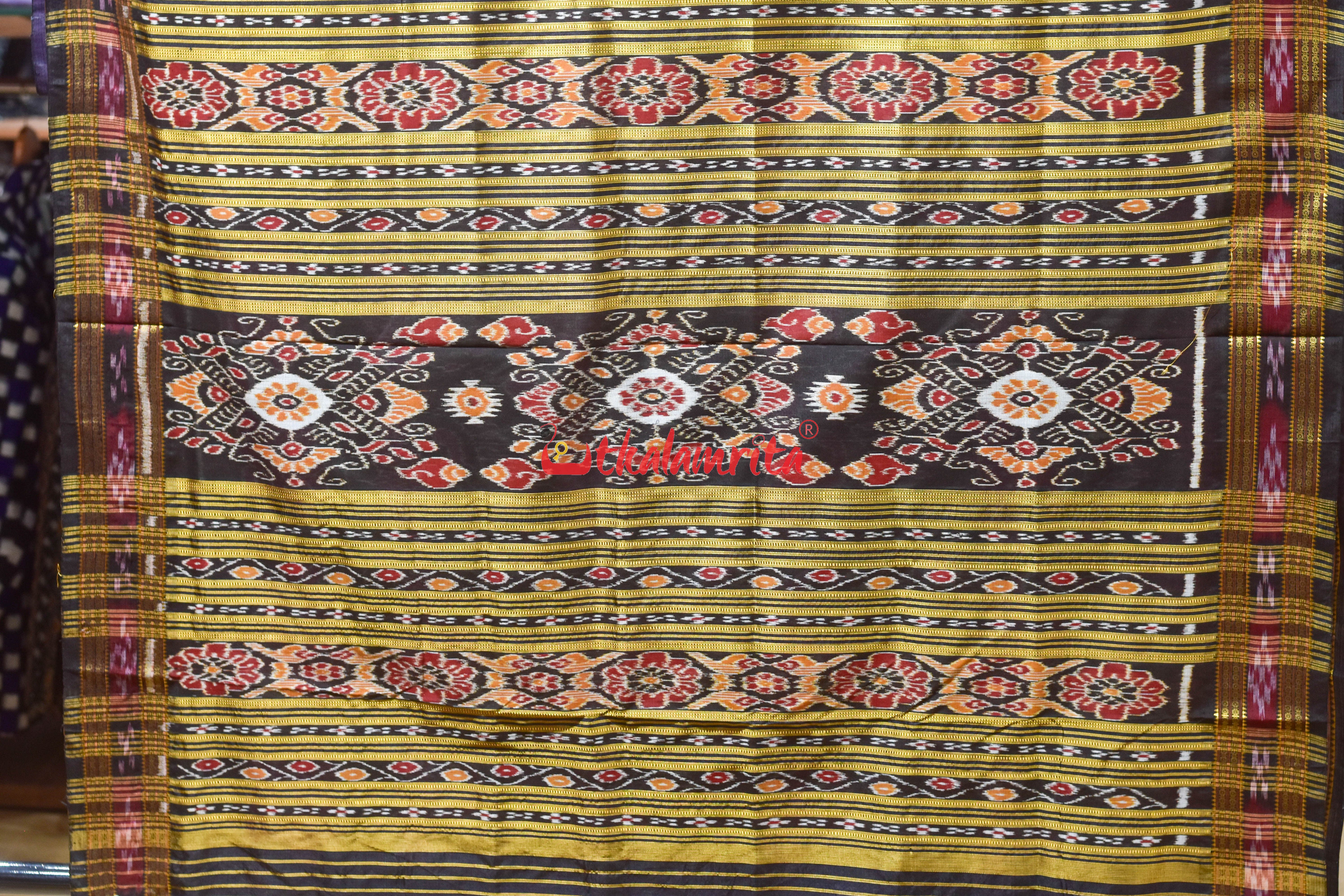 Black Mayura Body Border Pasapali Khandua Silk saree