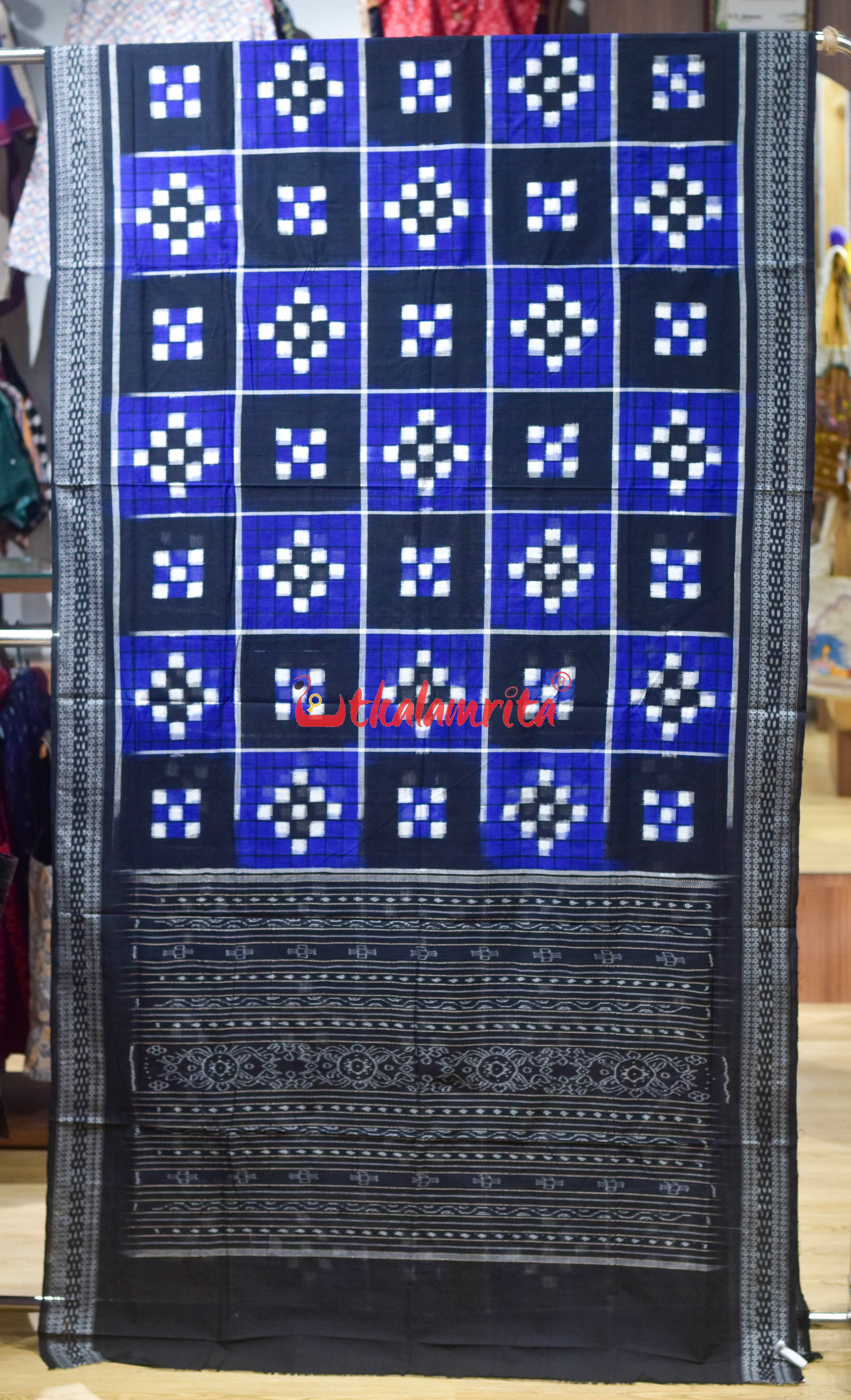 Blue Black 5 Kuthi Pasapali Cotton Saree