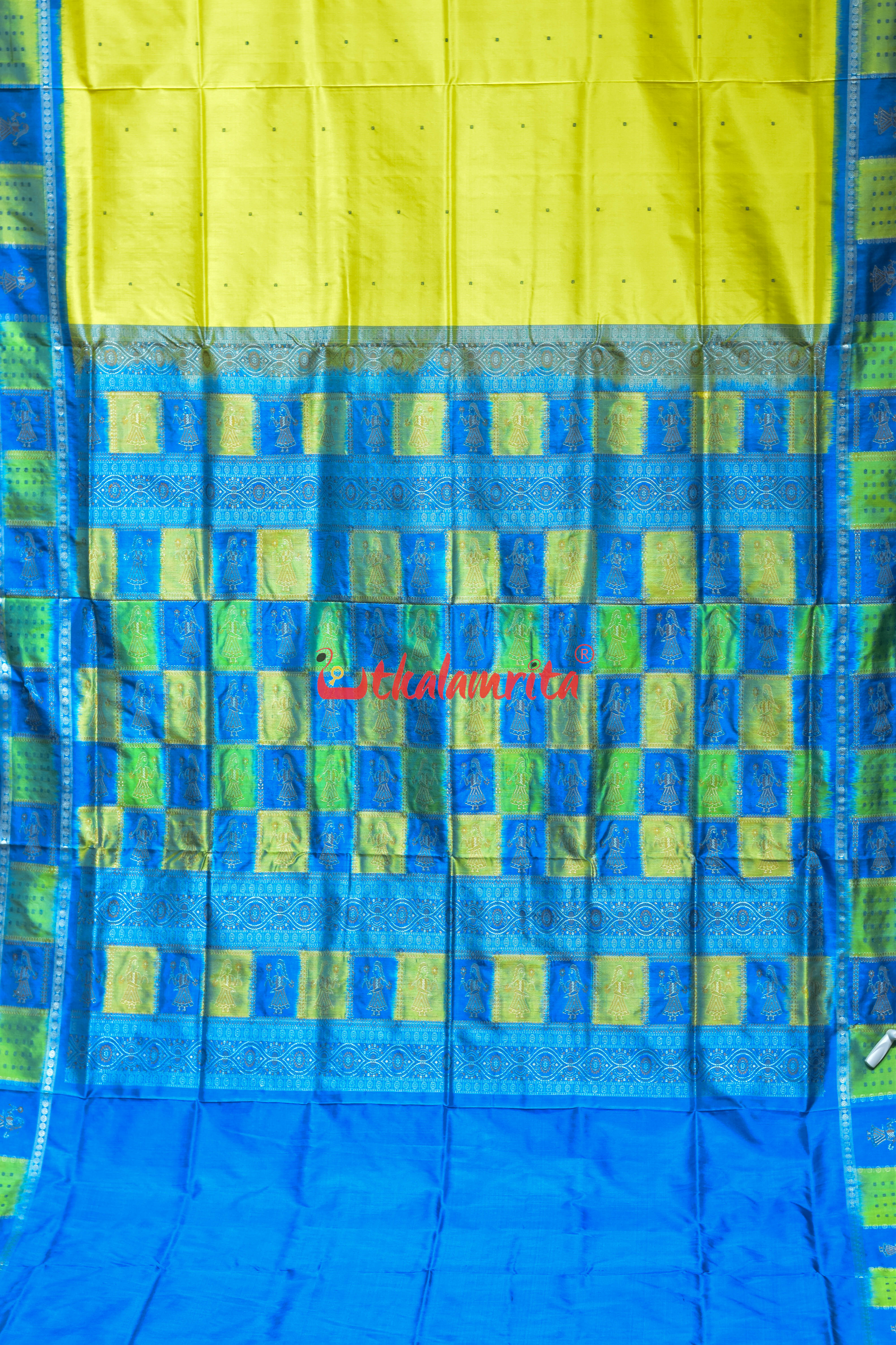 Lemon Yellow Doll Border Bomkai Silk Saree