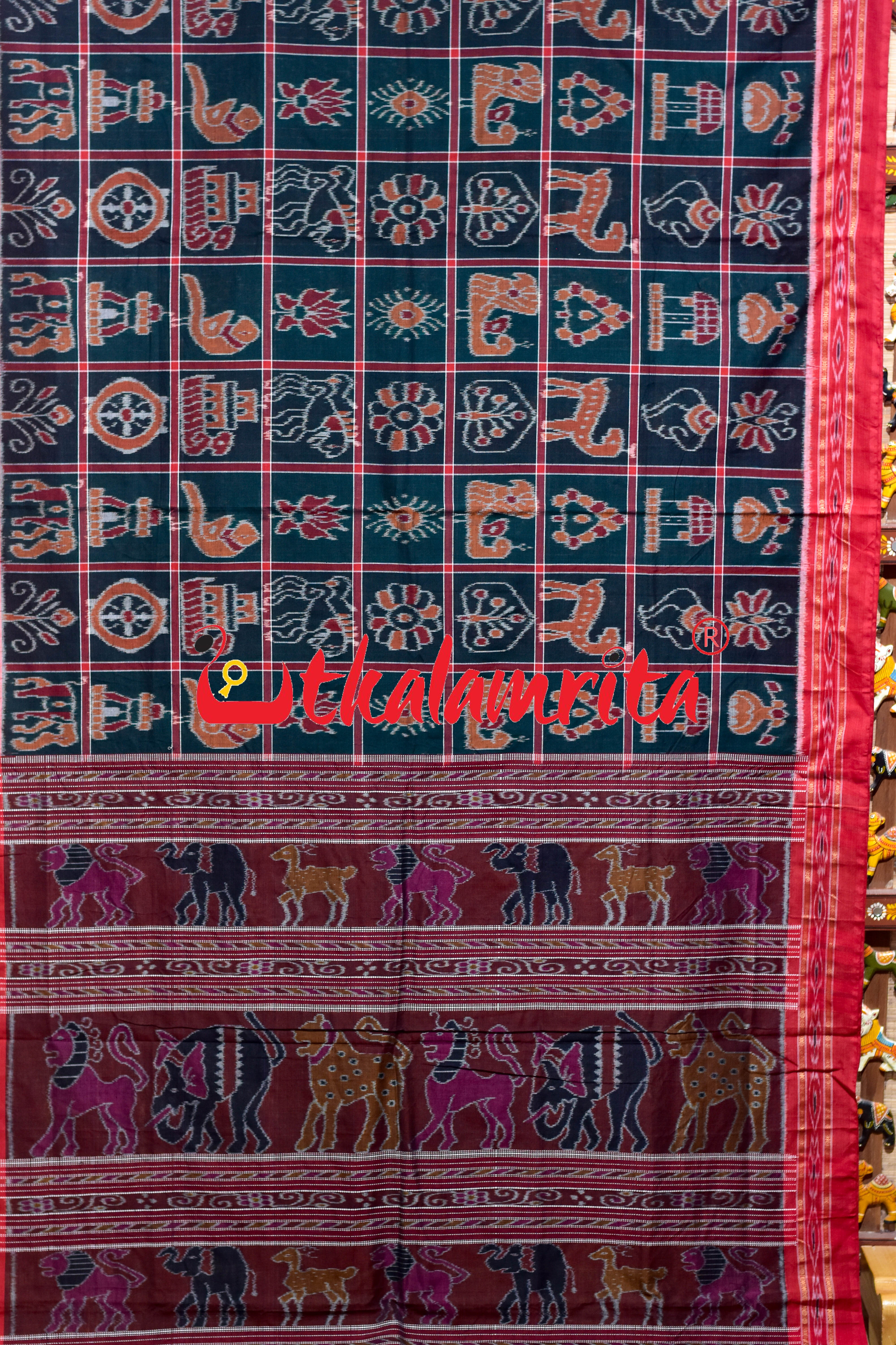 Green Black Red Border Nabakothi Cotton Saree