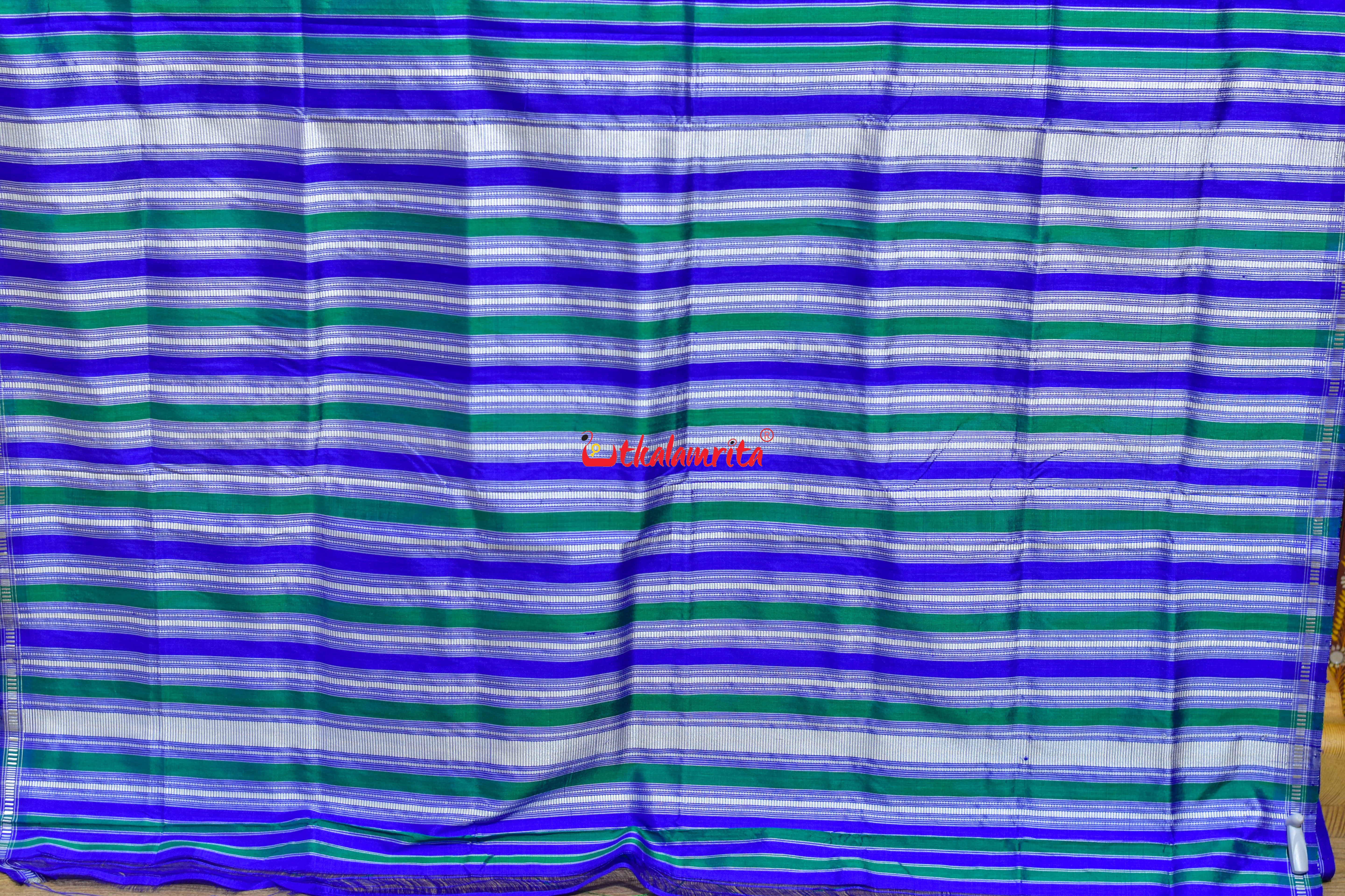 Green Blue Single Anchal Berhampuri Silk Saree