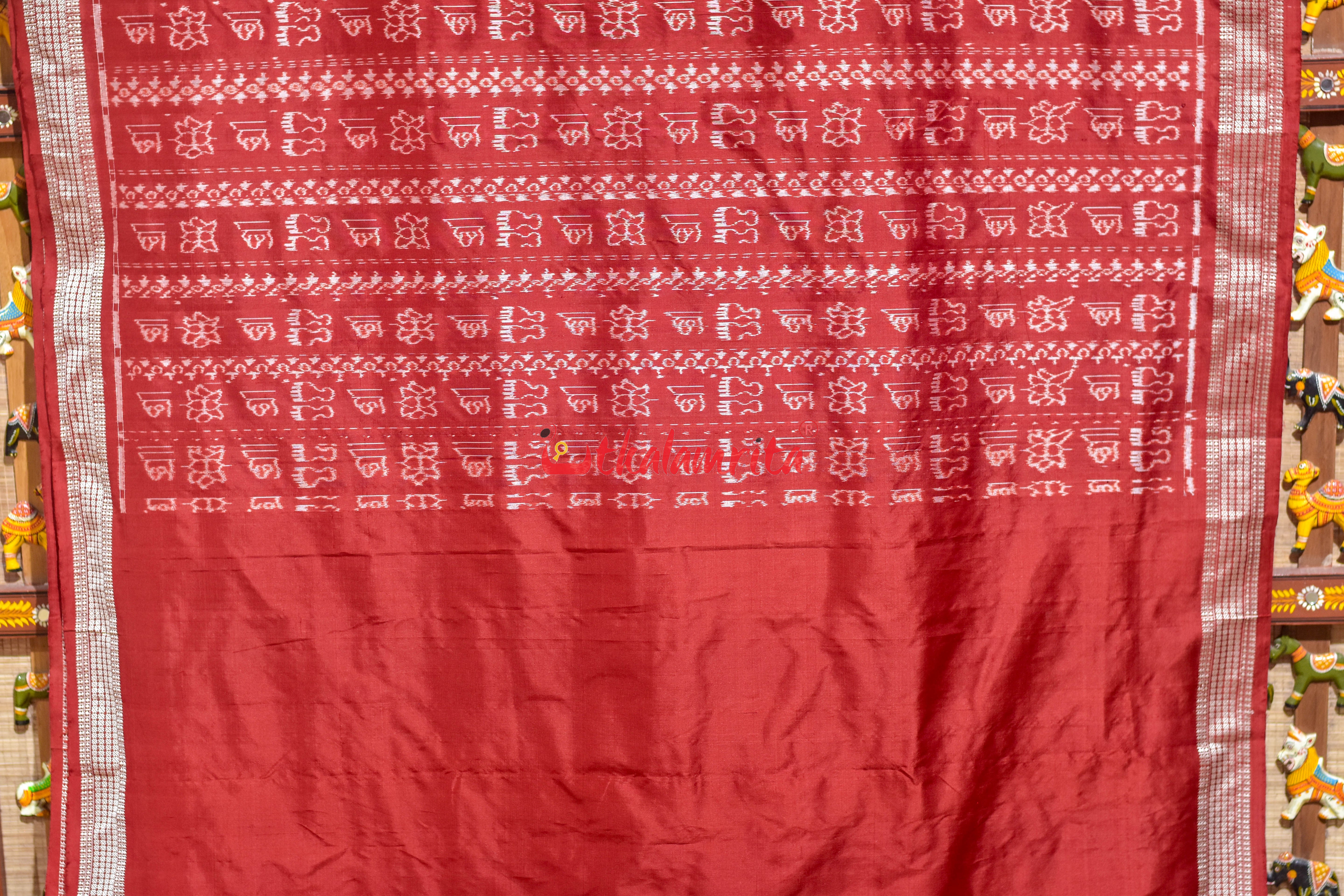 Burnt Maroon Laxmi Shree Yantra Sambalpuri Silk Saree