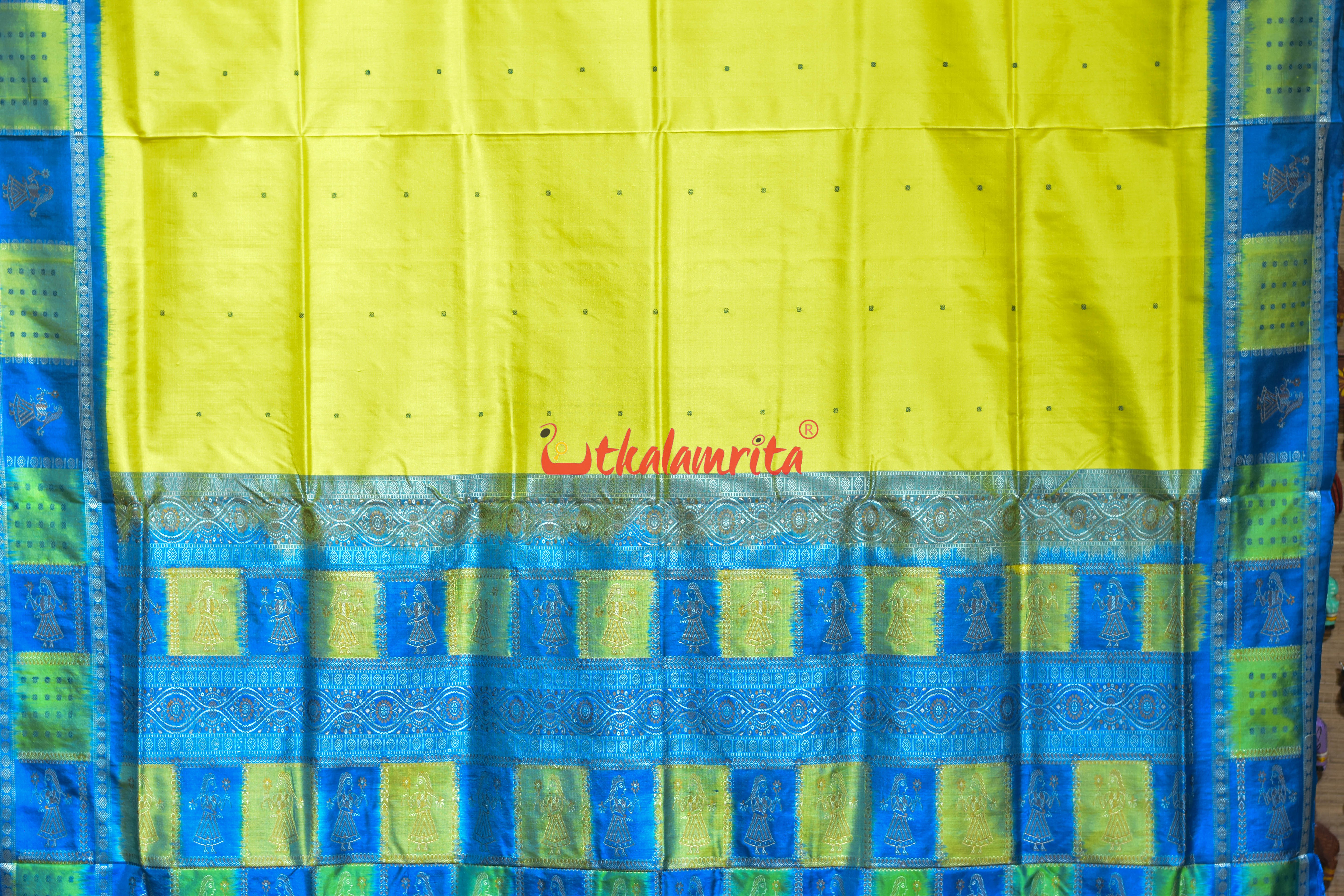 Lemon Yellow Doll Border Bomkai Silk Saree
