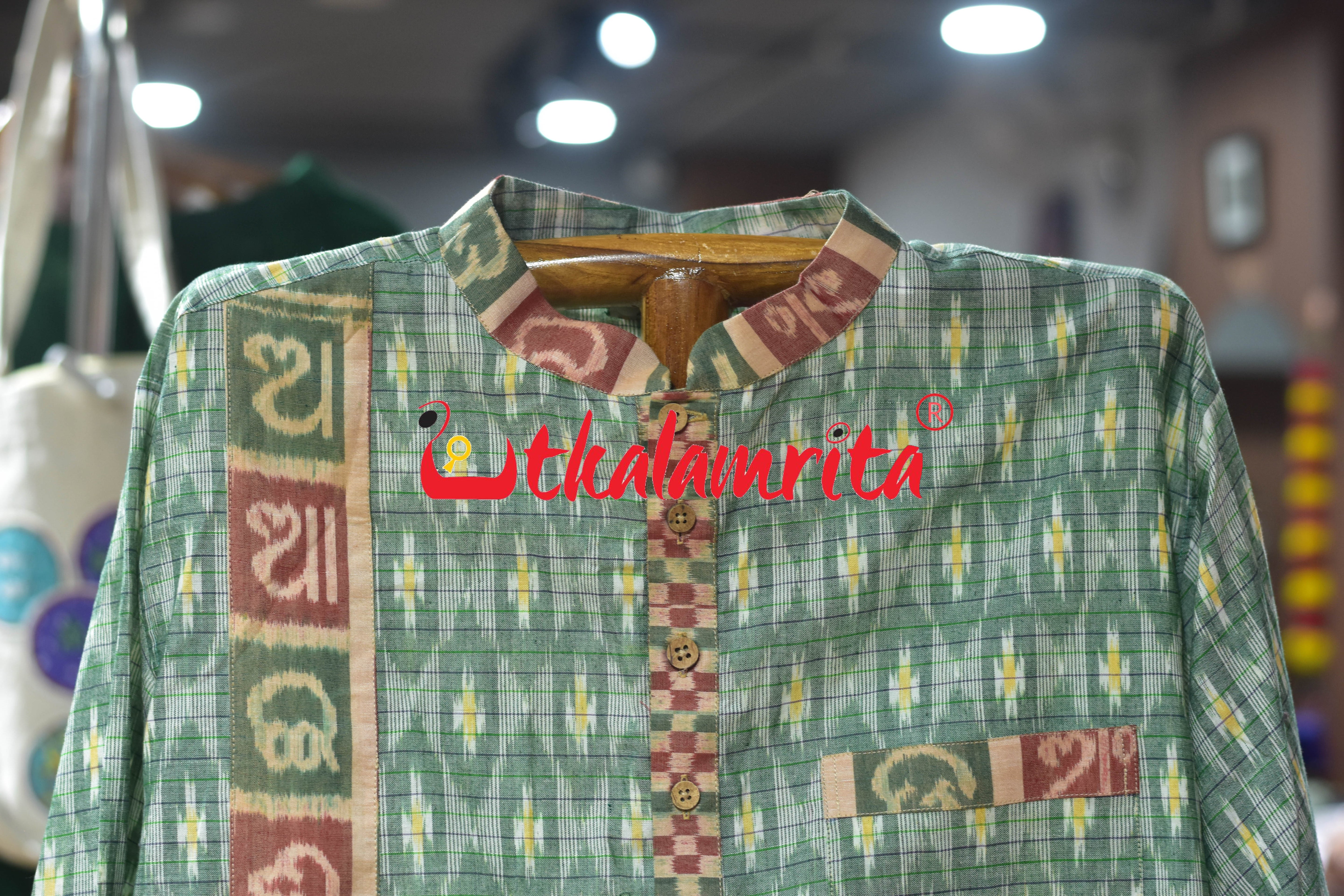 Mint Green Checks Star Odia Letters (Men's Short kurta)