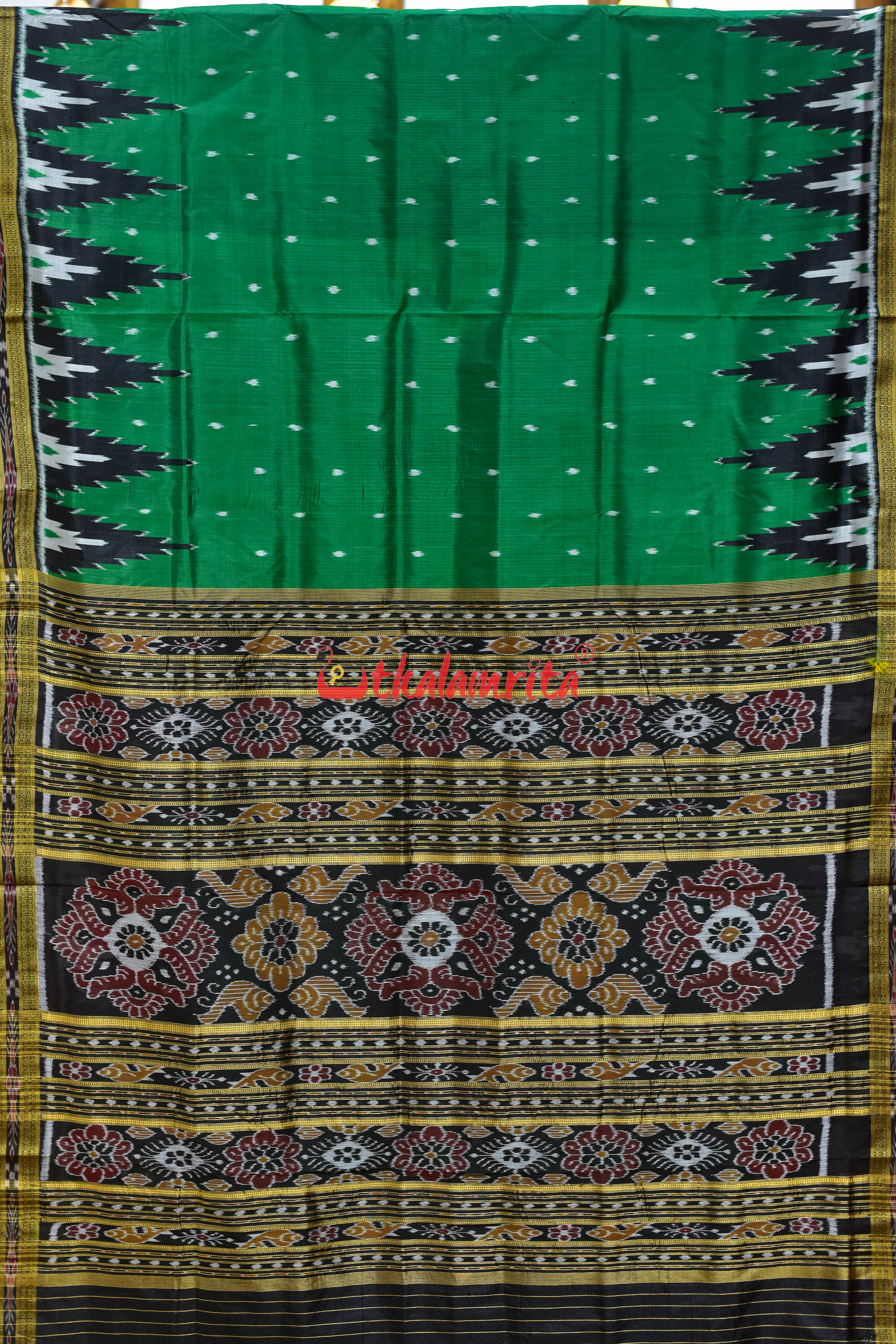 Green Body Dots with Big Kumbha Khandua Silk Saree