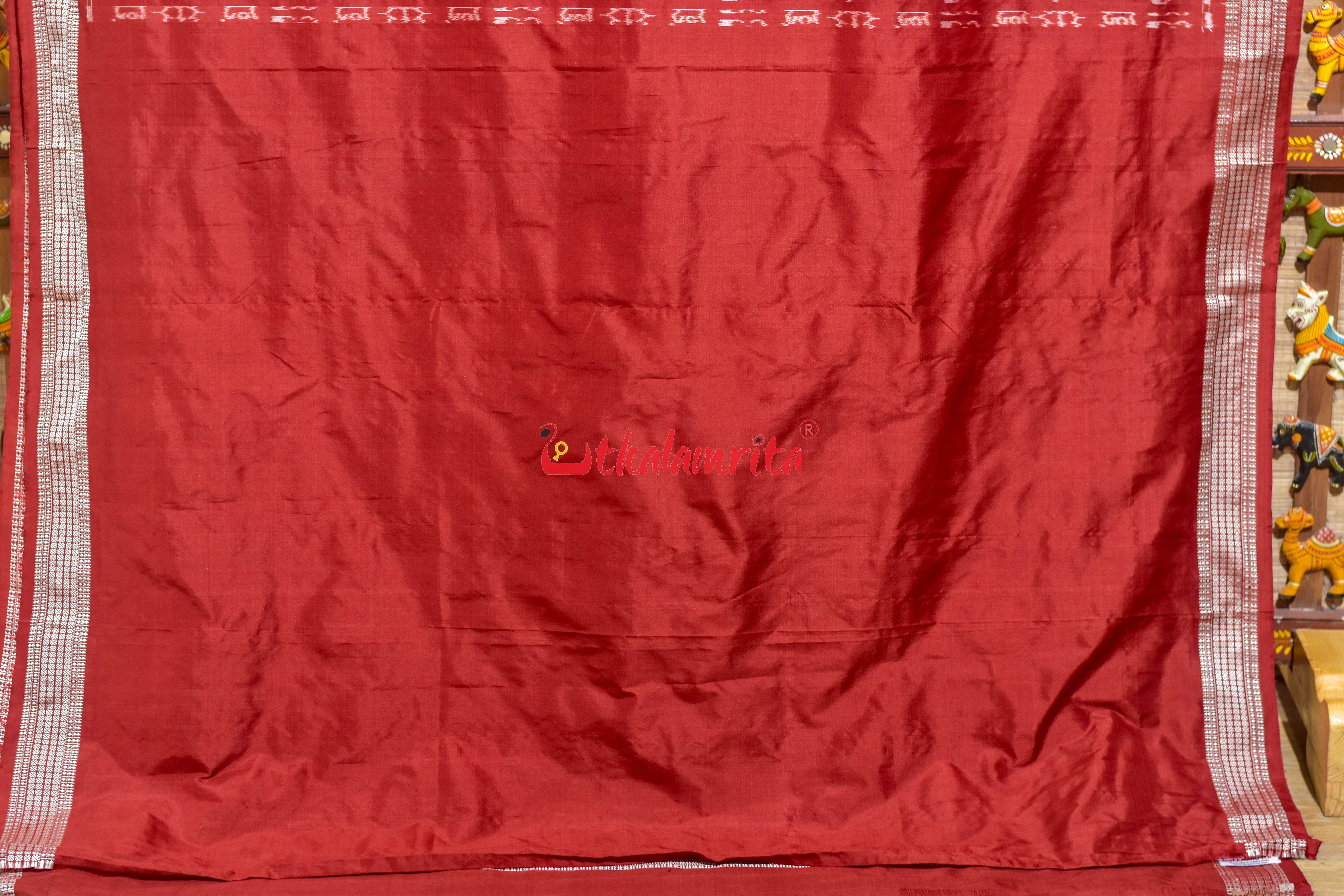 Burnt Maroon Laxmi Shree Yantra Sambalpuri Silk Saree