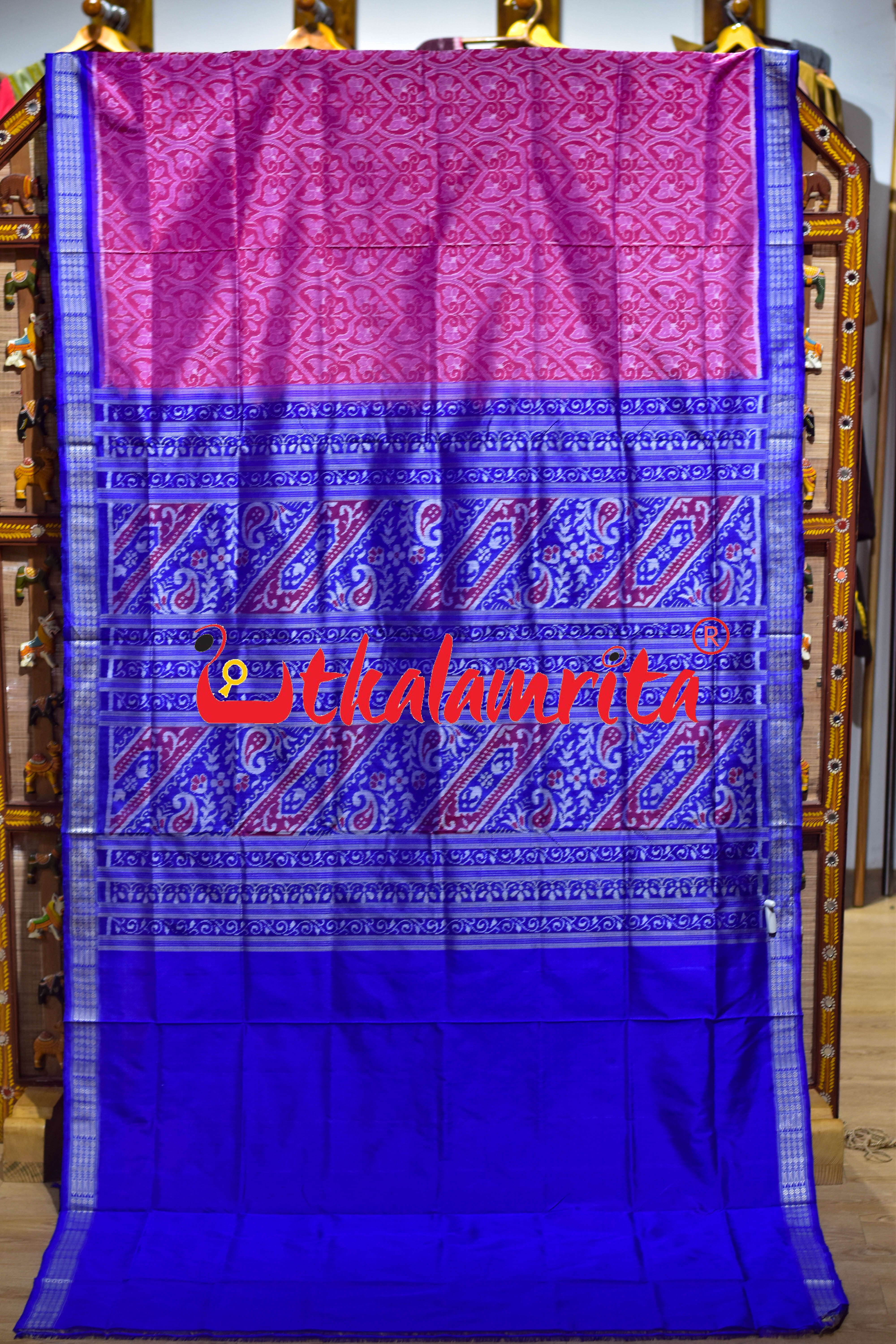 Pink Blue Tree of Life Sambalpuri Silk Saree