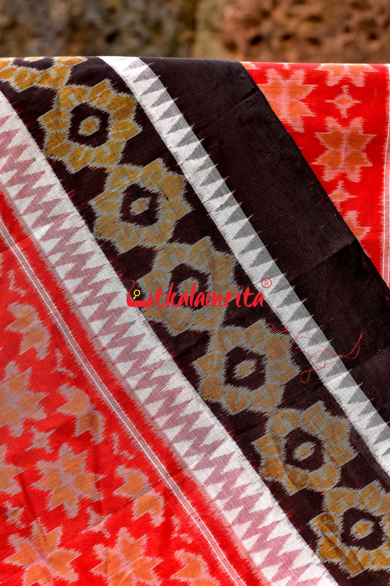3D Border Red Phula Sambalpuri Cotton Saree