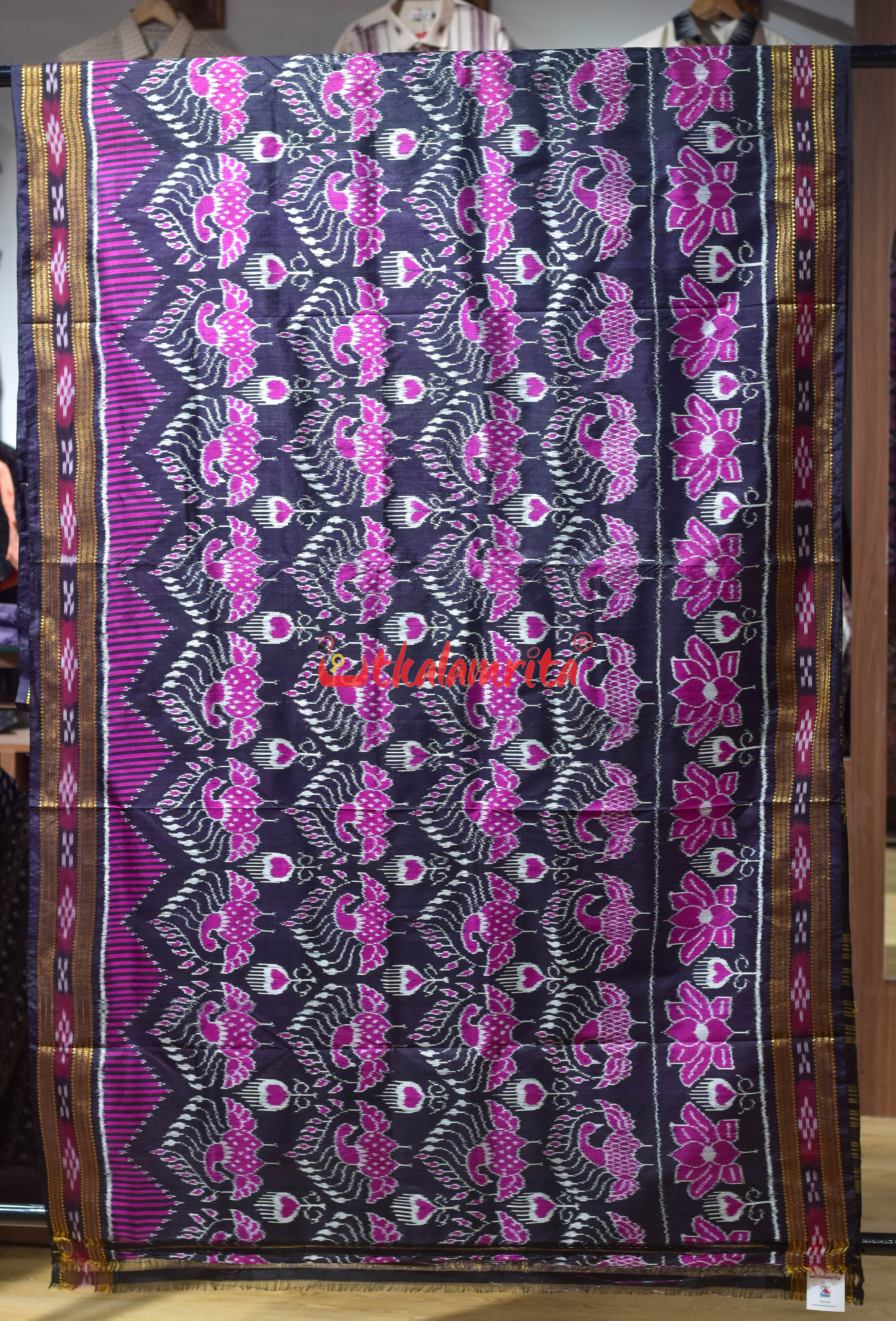 Black Mayura Body Border Pasapali Khandua Silk saree