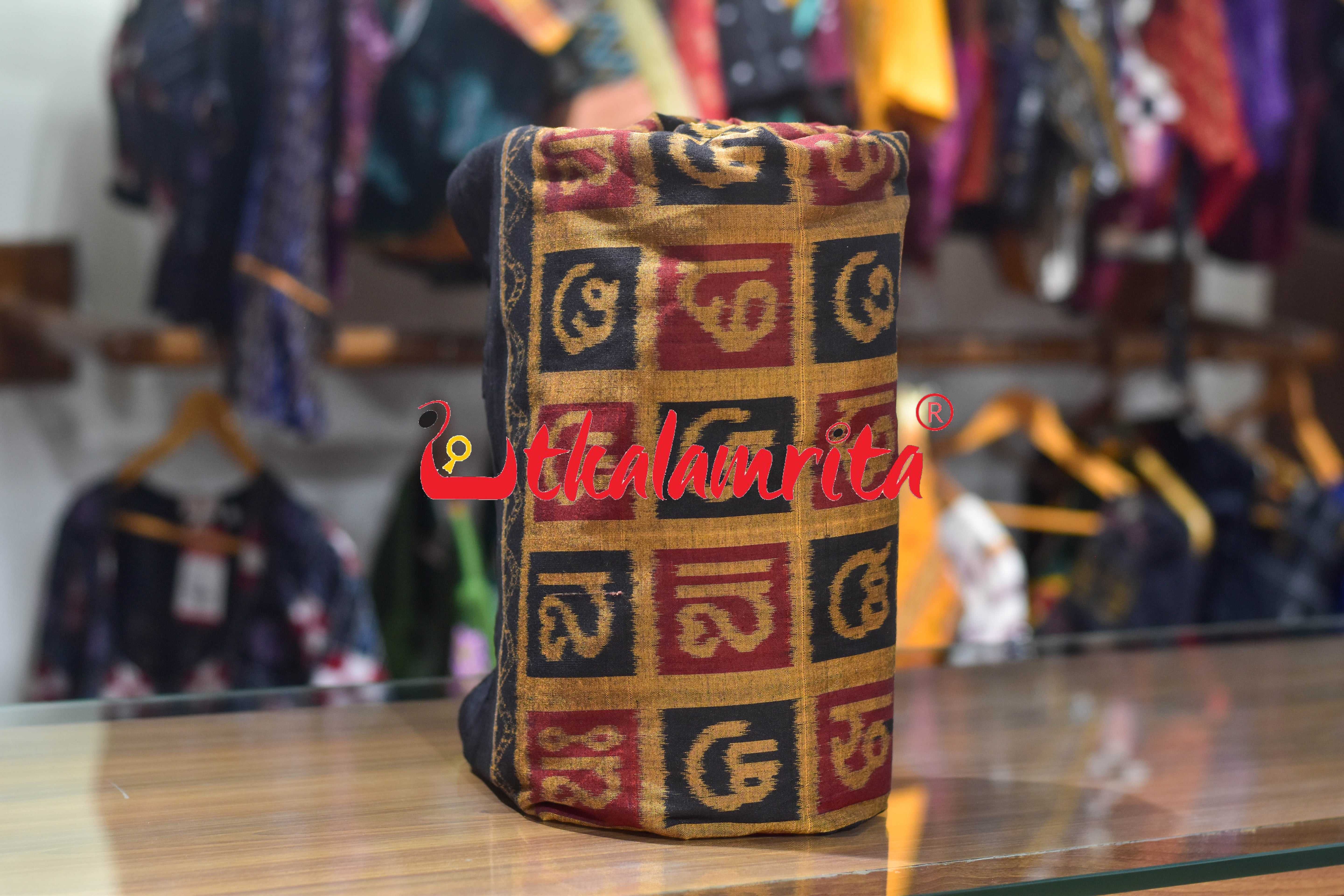 Black Golden Odia Letters Sambalpuri Cotton (Fabric)