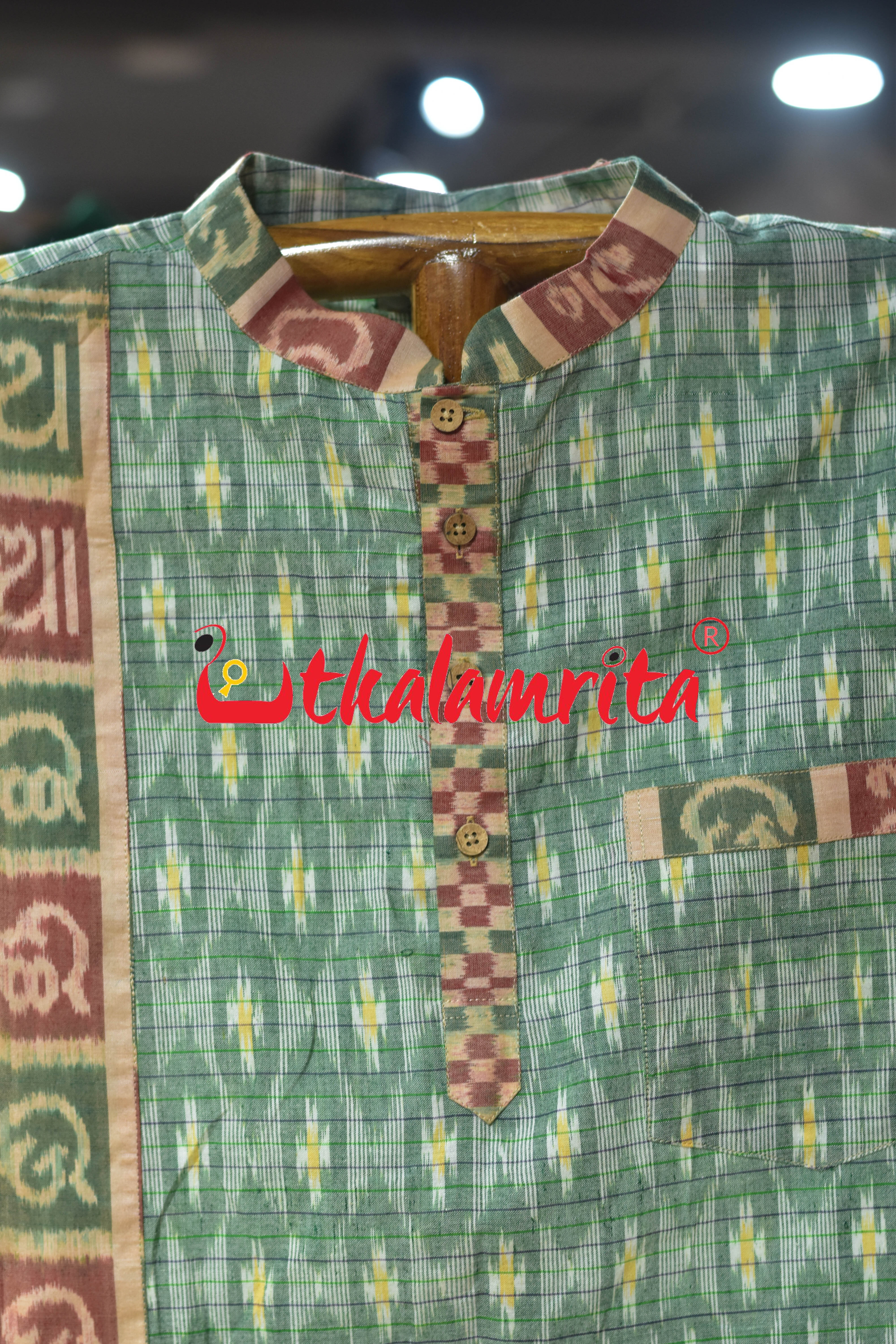 Mint Green Checks Star Odia Letters (Men's Short kurta)