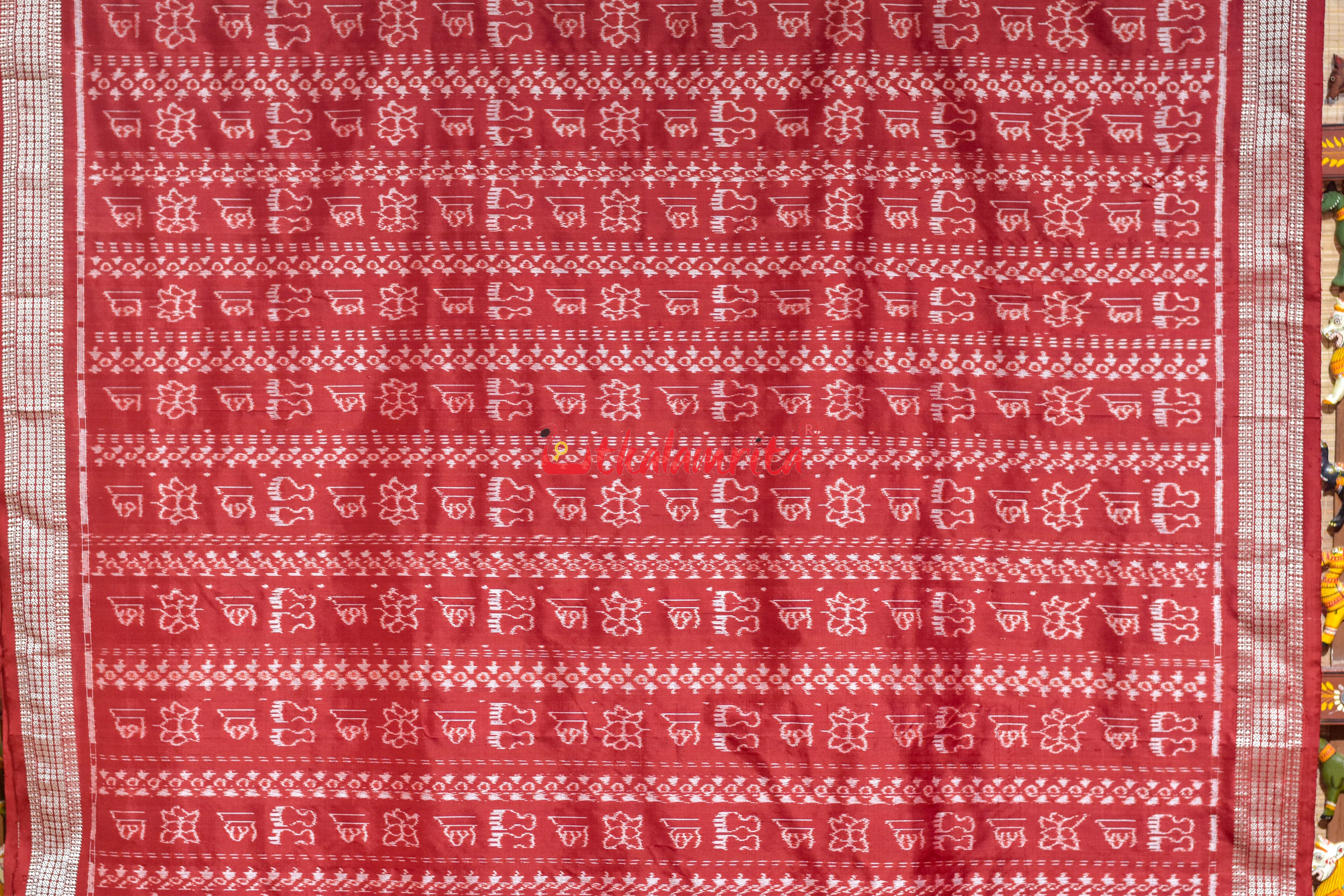 Burnt Maroon Laxmi Shree Yantra Sambalpuri Silk Saree