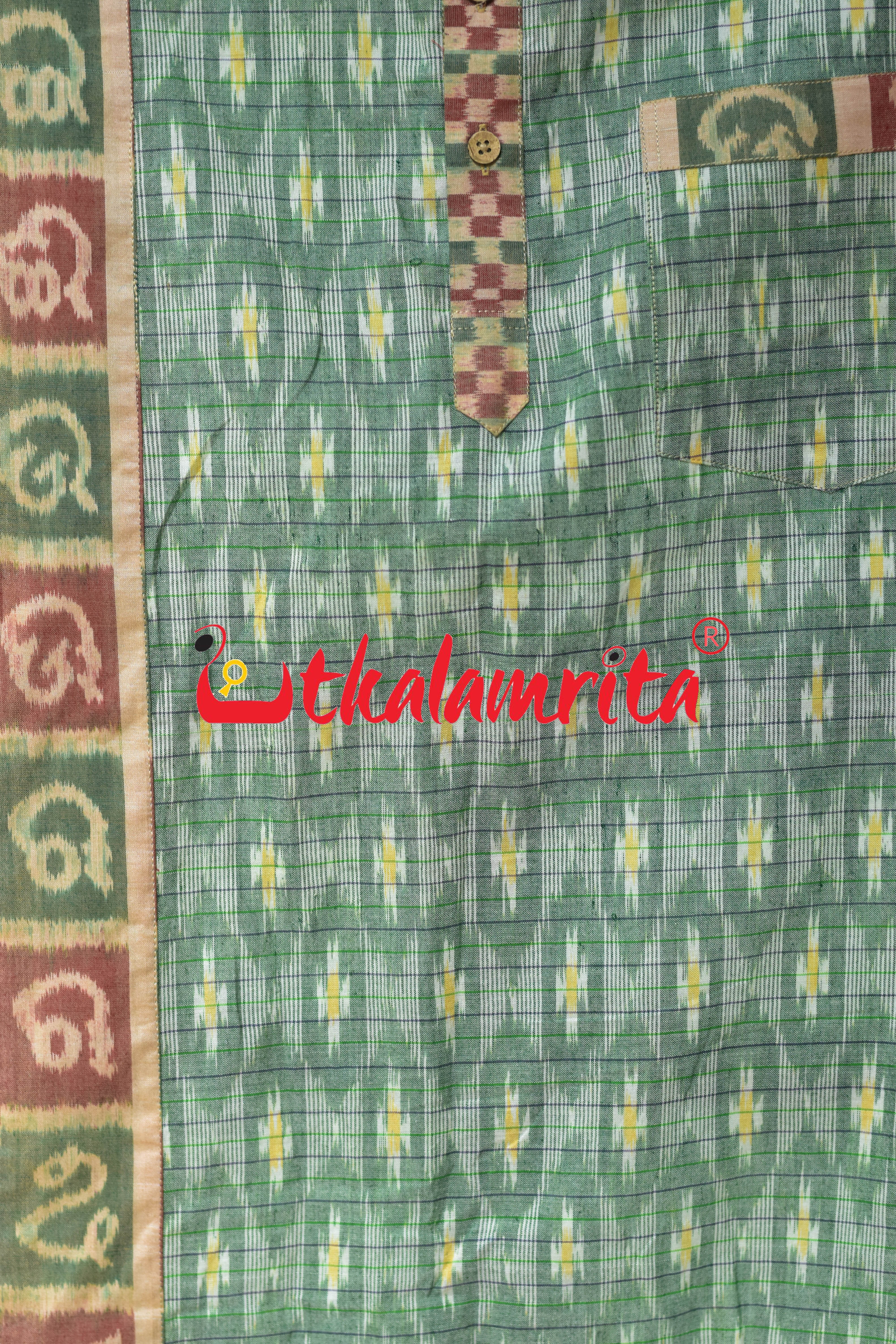 Mint Green Checks Star Odia Letters (Men's Short kurta)