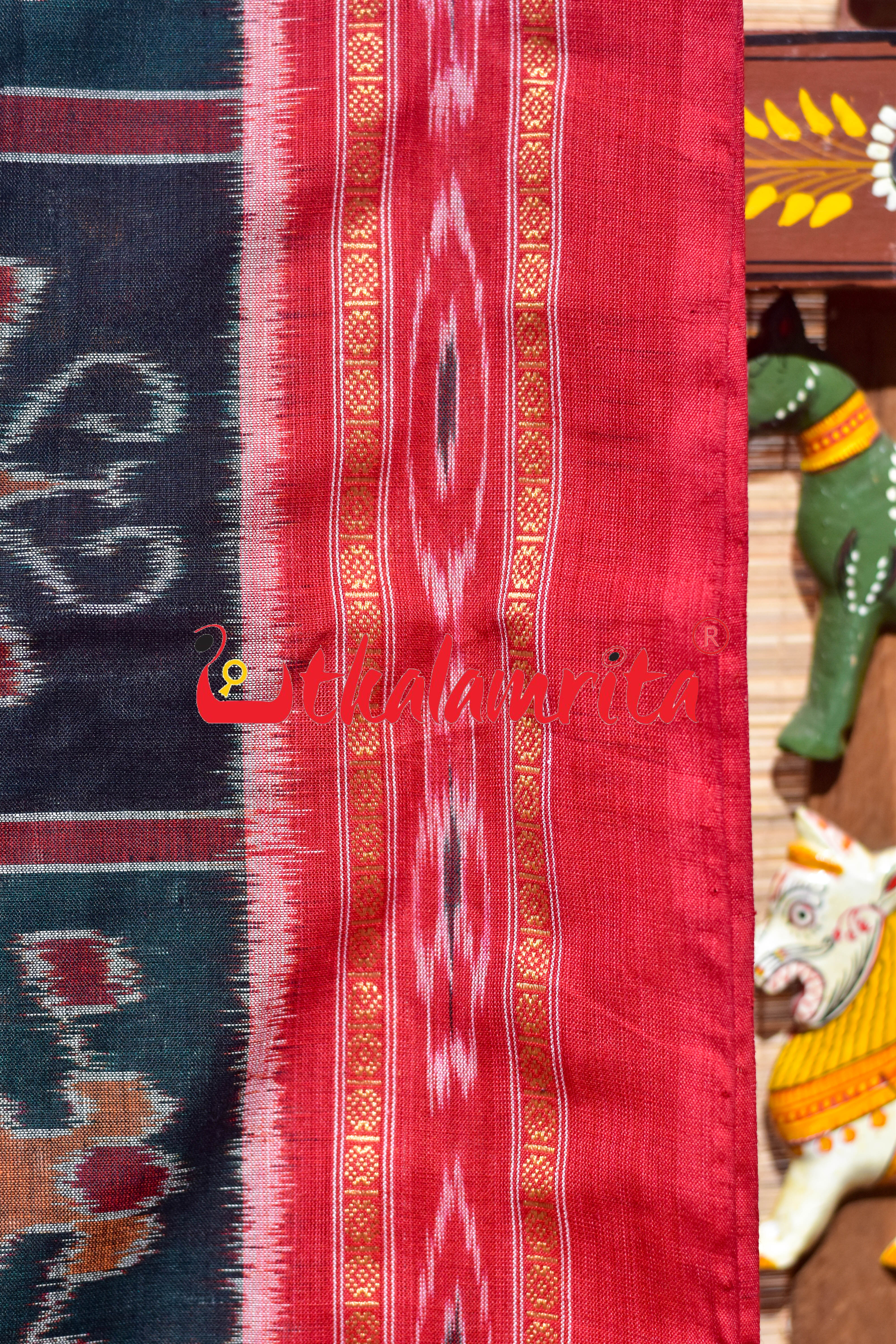 Green Black Red Border Nabakothi Cotton Saree