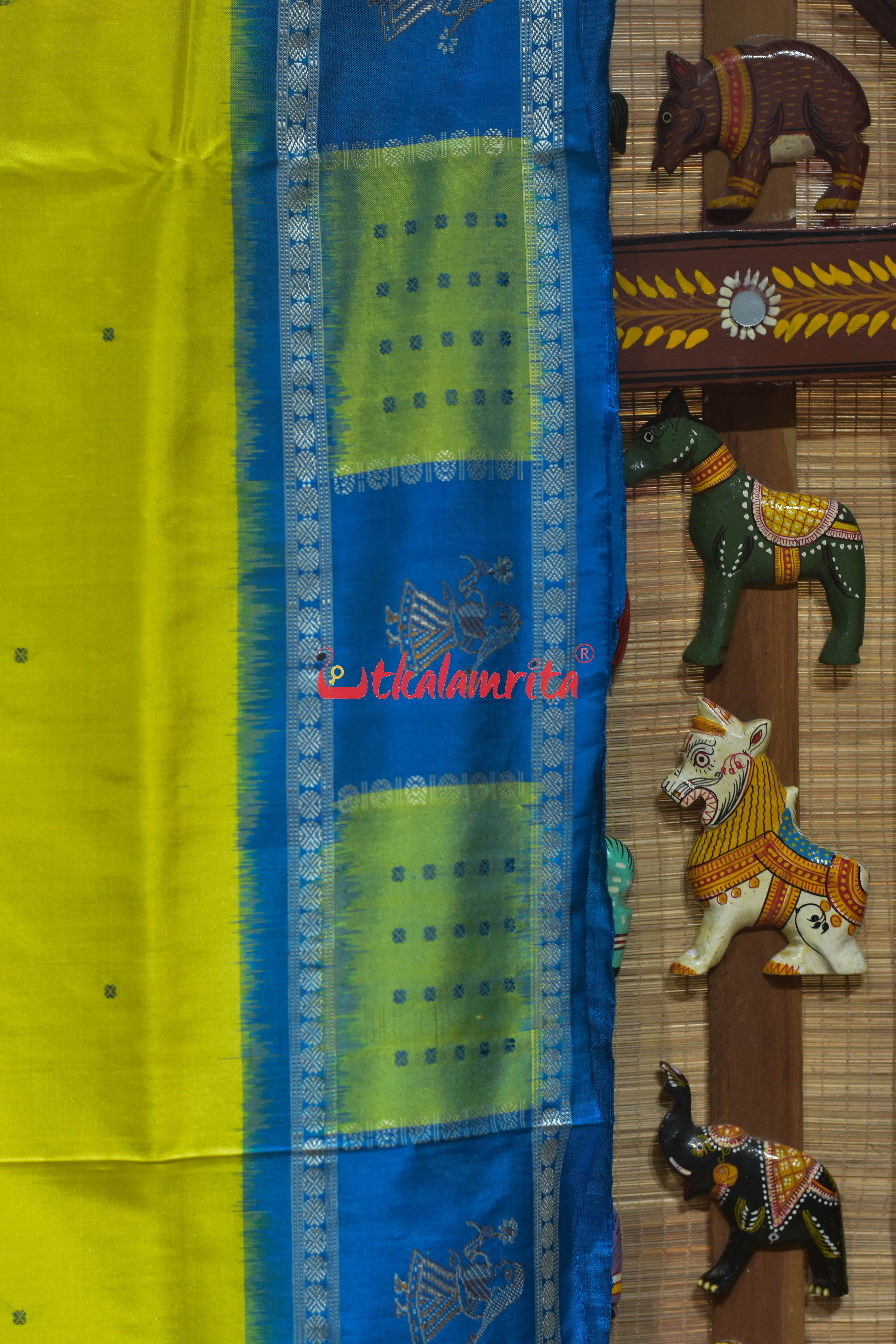 Lemon Yellow Doll Border Bomkai Silk Saree