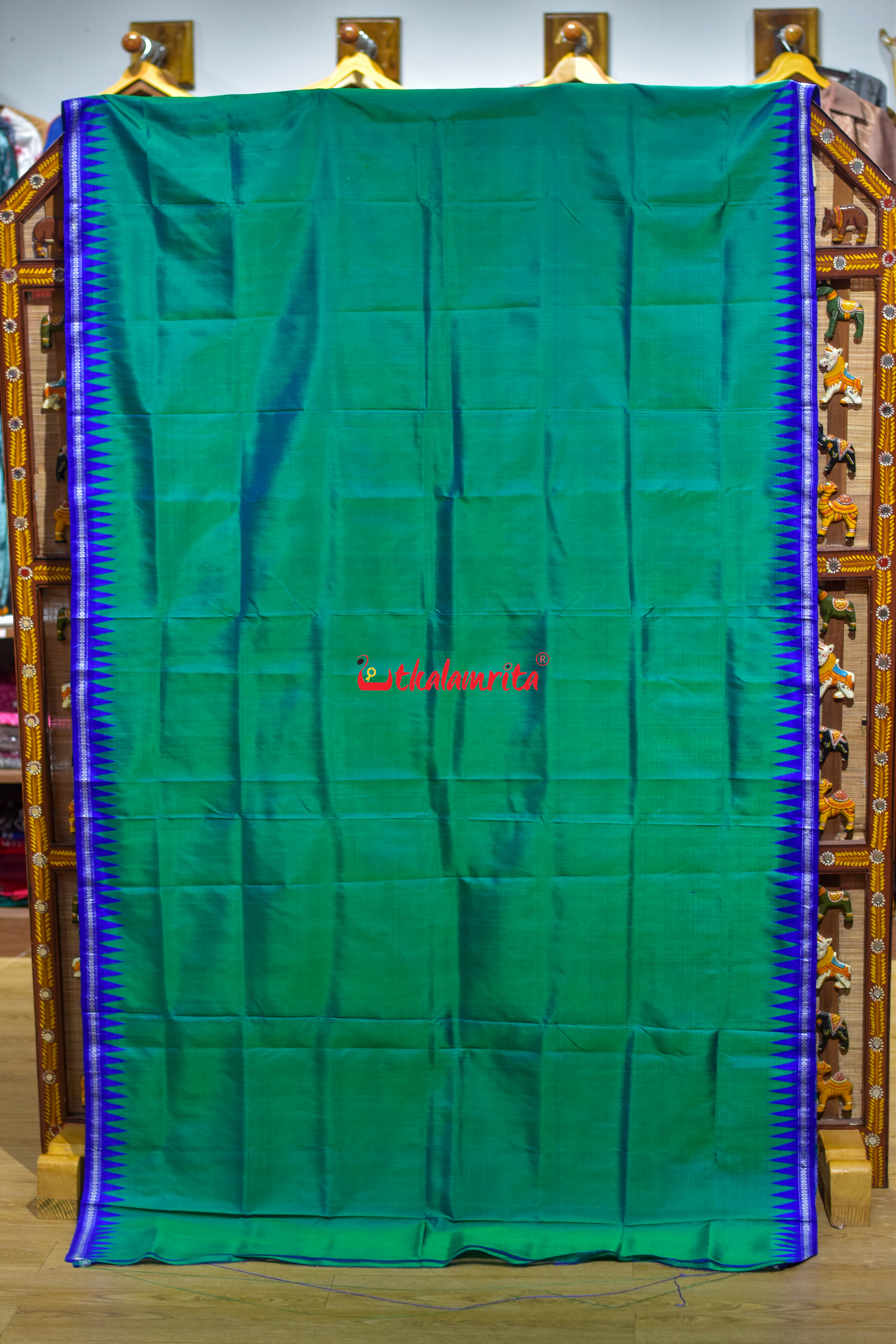Green Blue Single Anchal Berhampuri Silk Saree