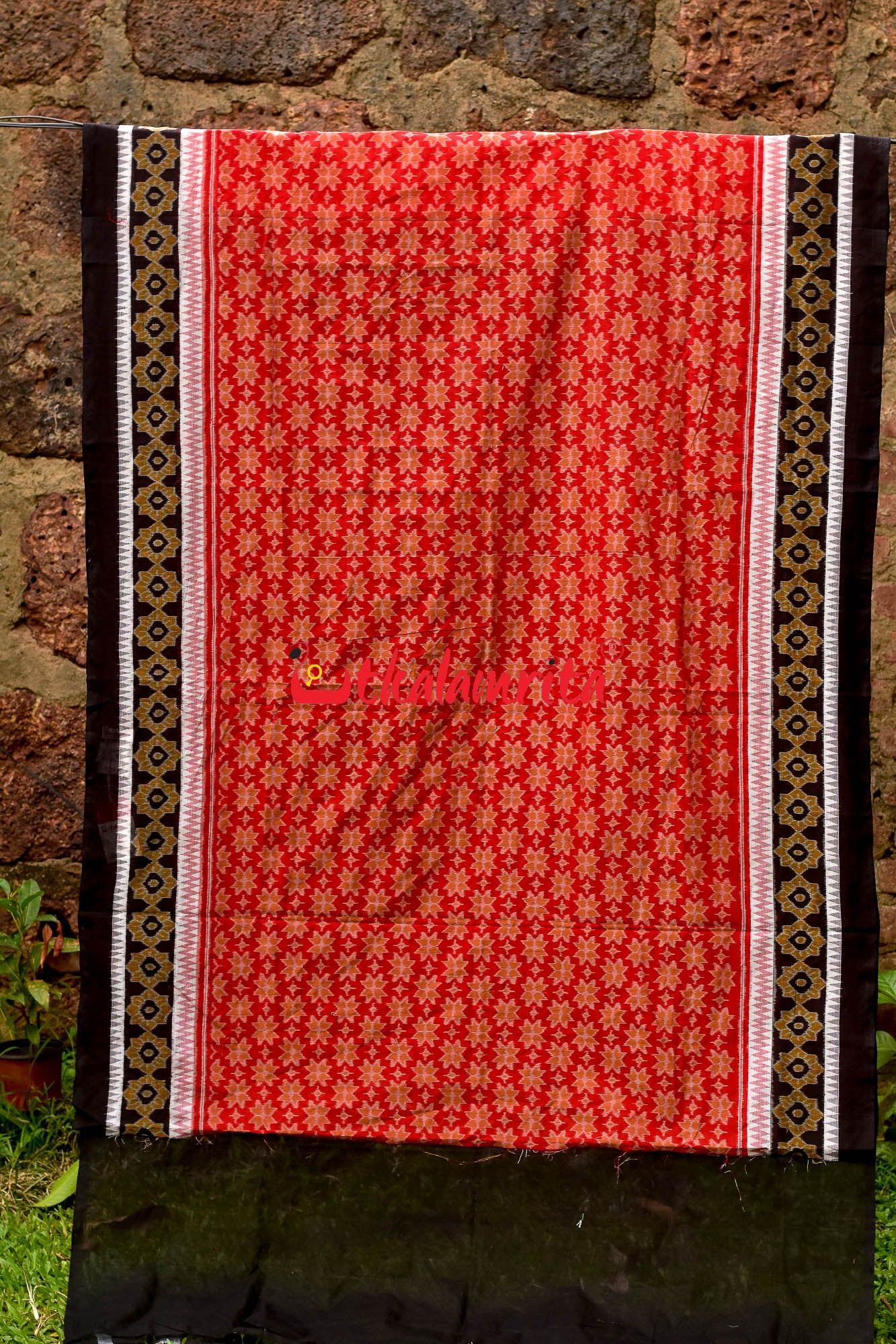 3D Border Red Phula Sambalpuri Cotton Saree