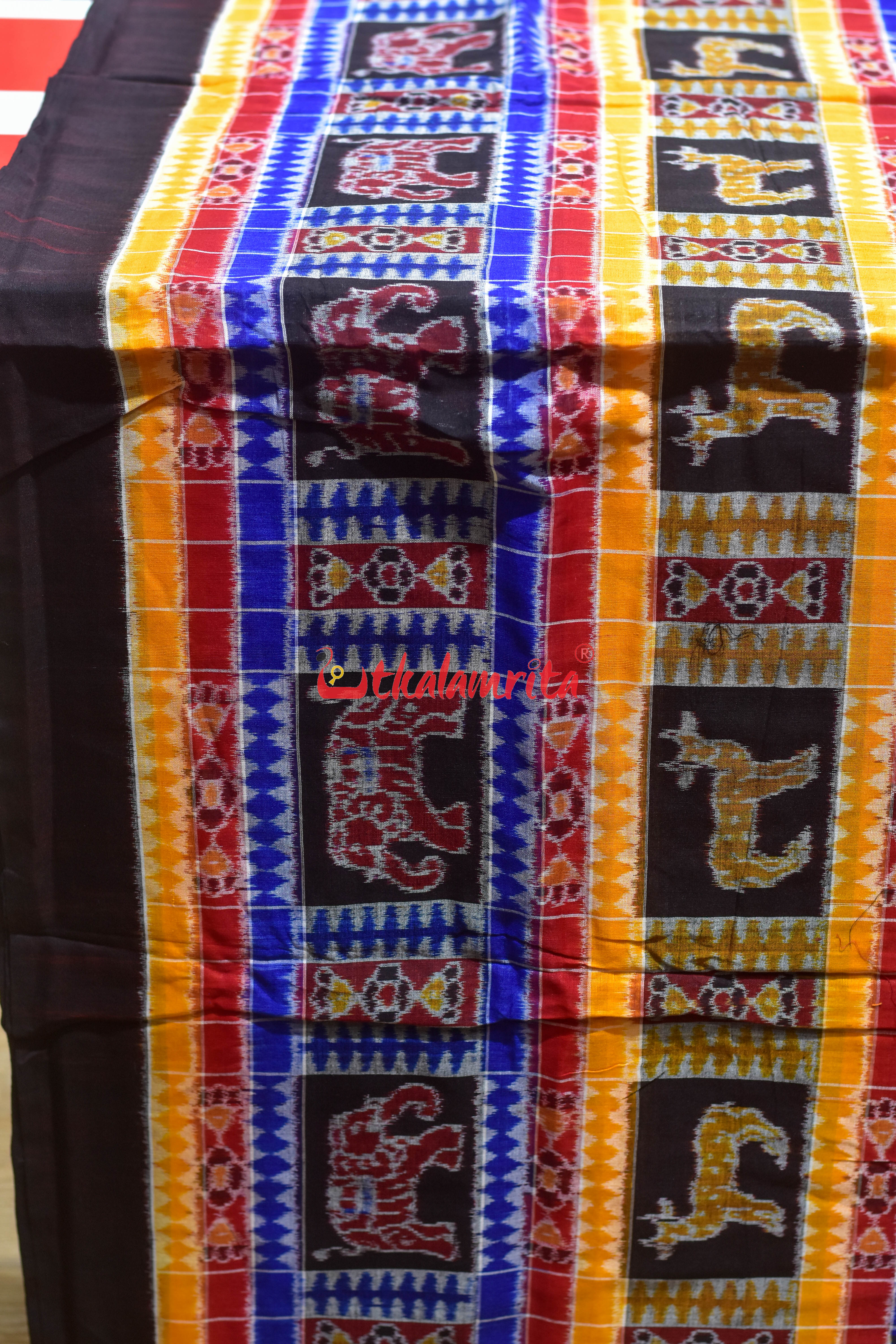 Blue Red Animal Bandha Utkala Lakhmi (Fabric)