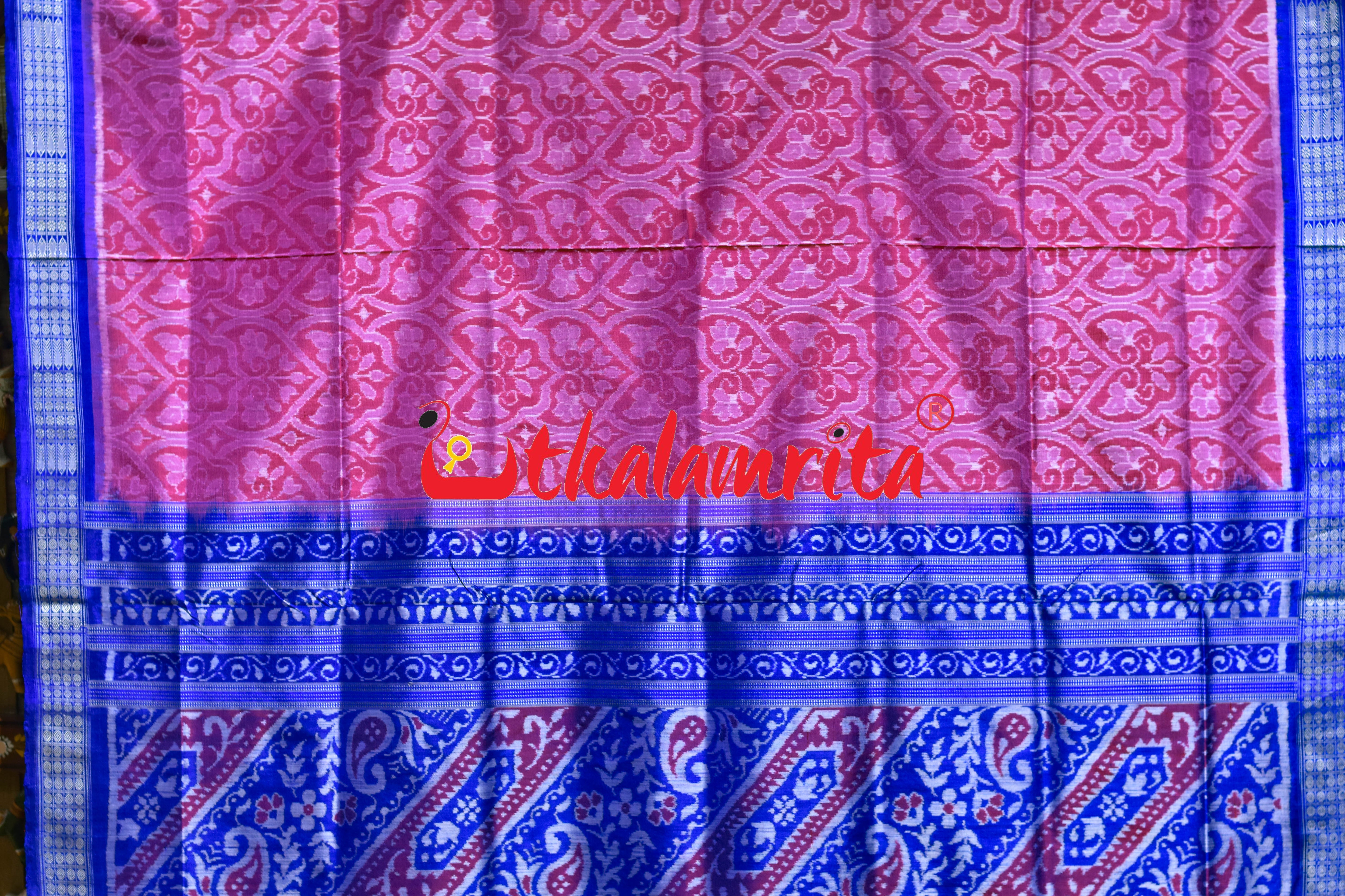 Pink Blue Tree of Life Sambalpuri Silk Saree