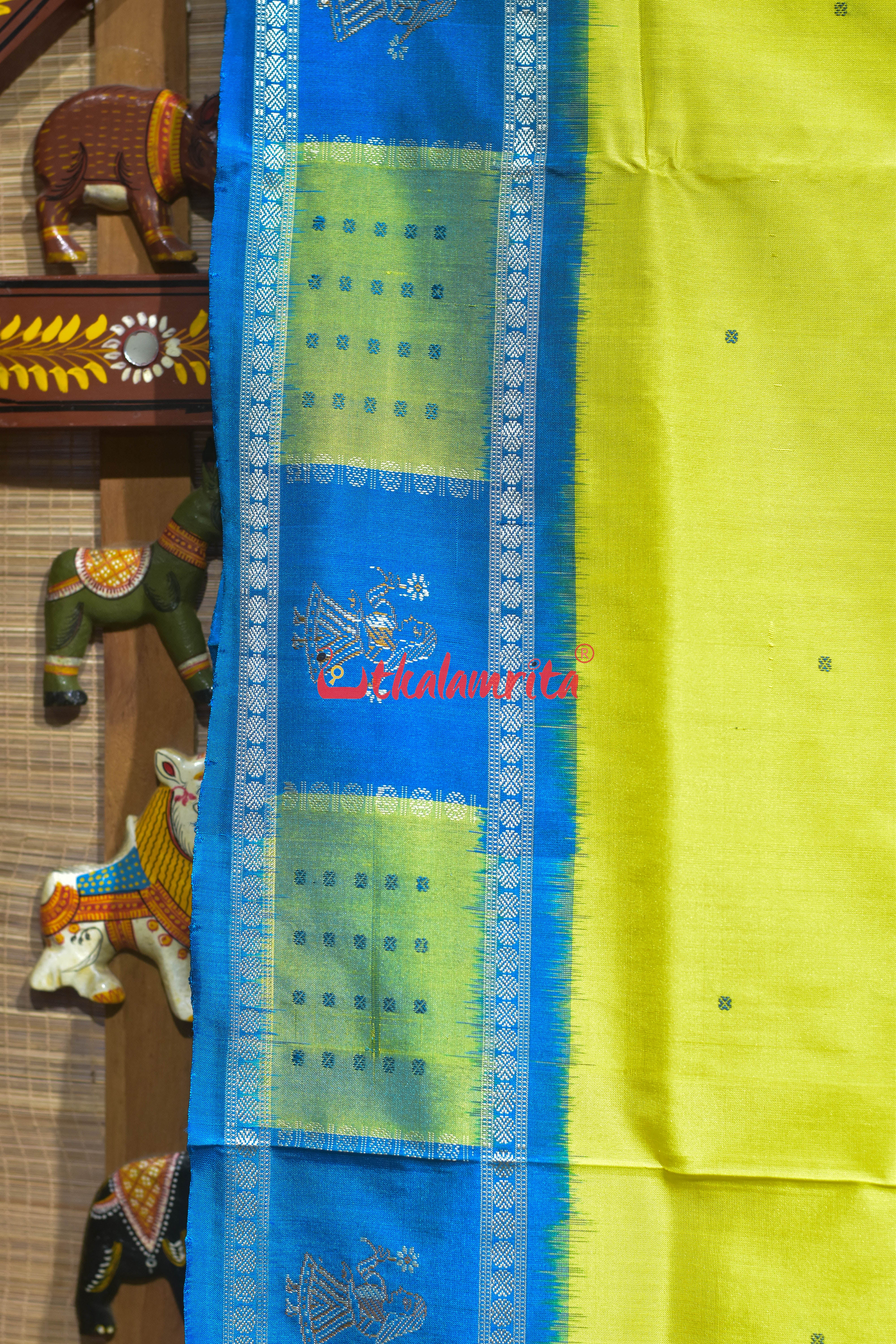 Lemon Yellow Doll Border Bomkai Silk Saree