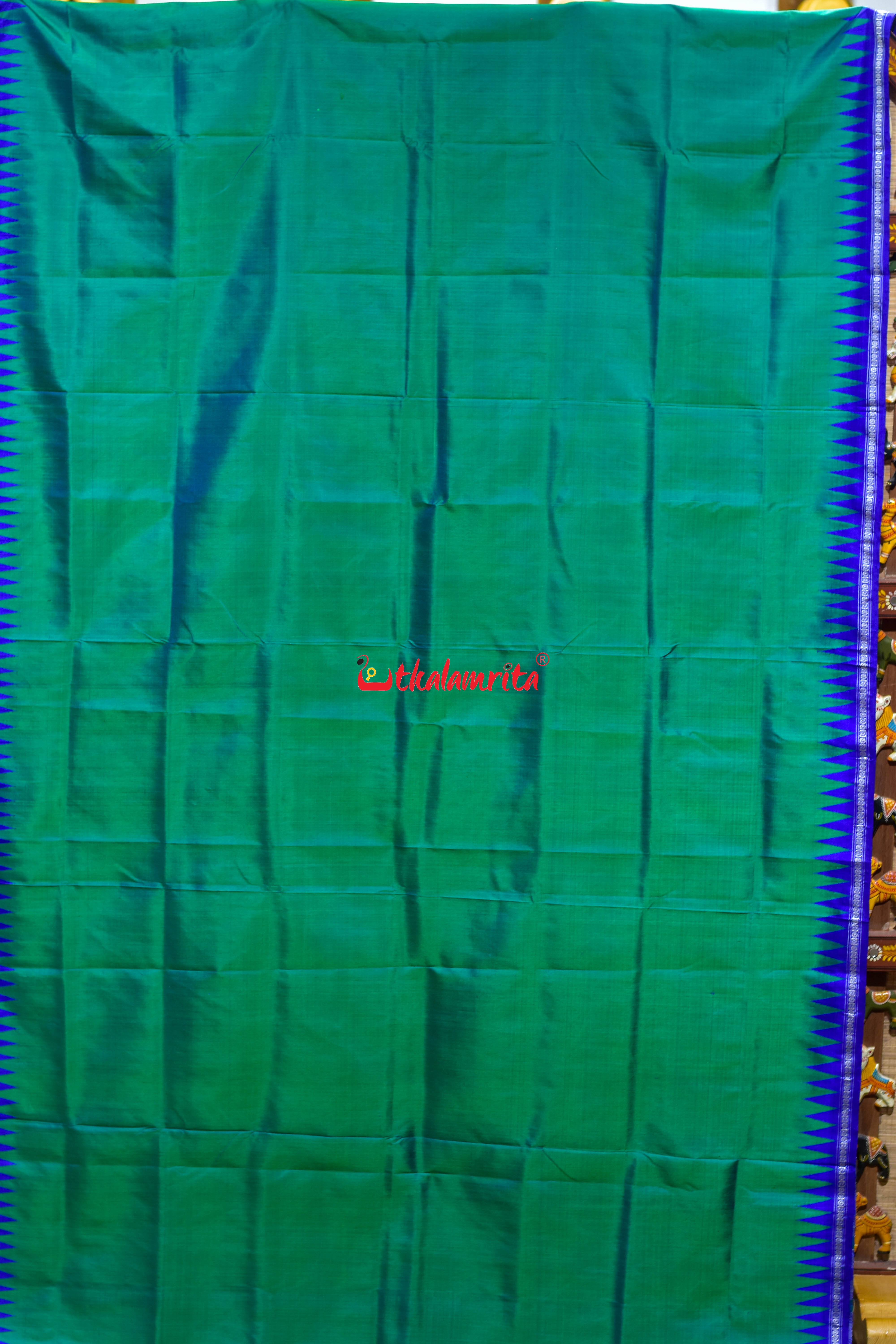 Green Blue Single Anchal Berhampuri Silk Saree