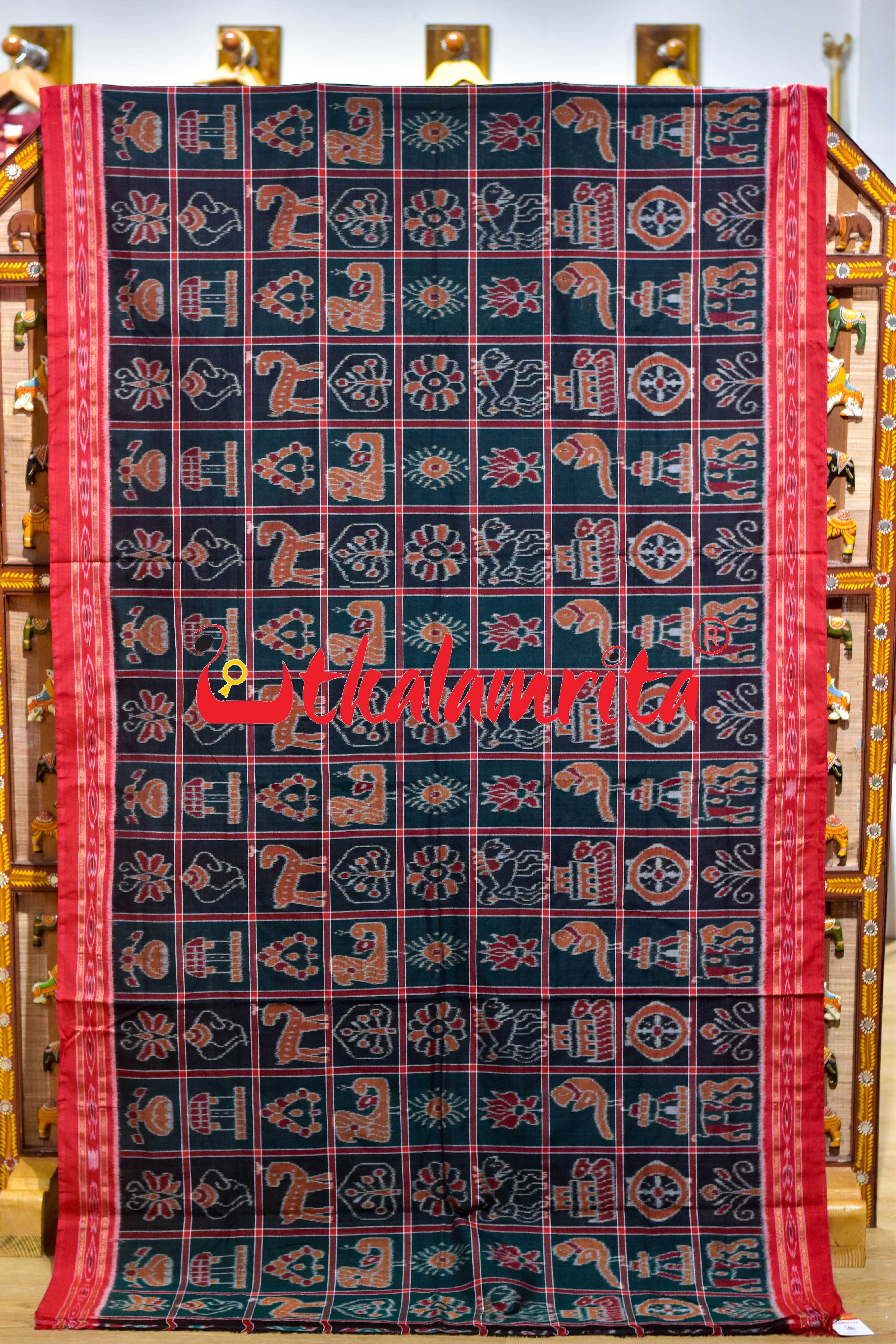 Green Black Red Border Nabakothi Cotton Saree