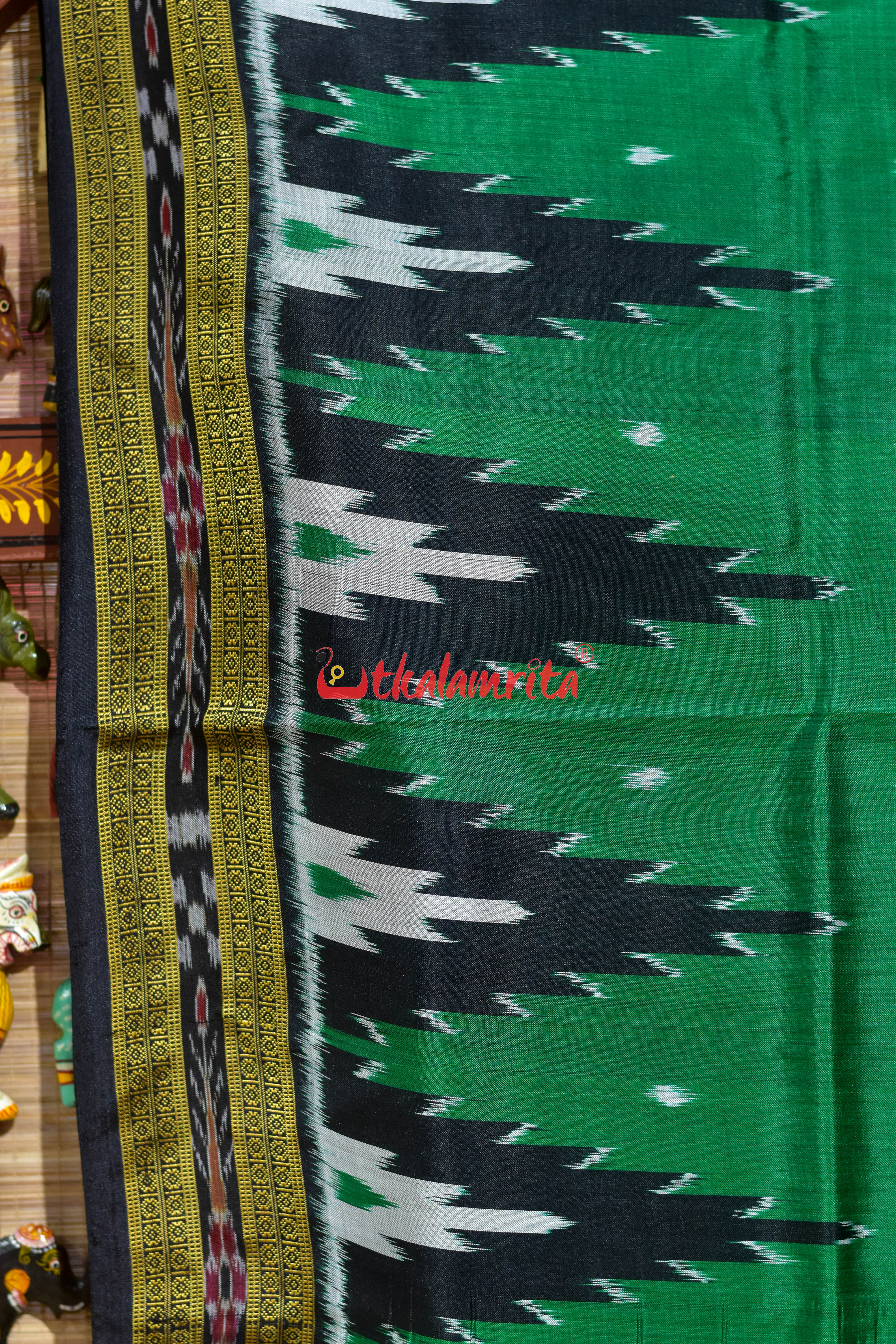 Green Body Dots with Big Kumbha Khandua Silk Saree