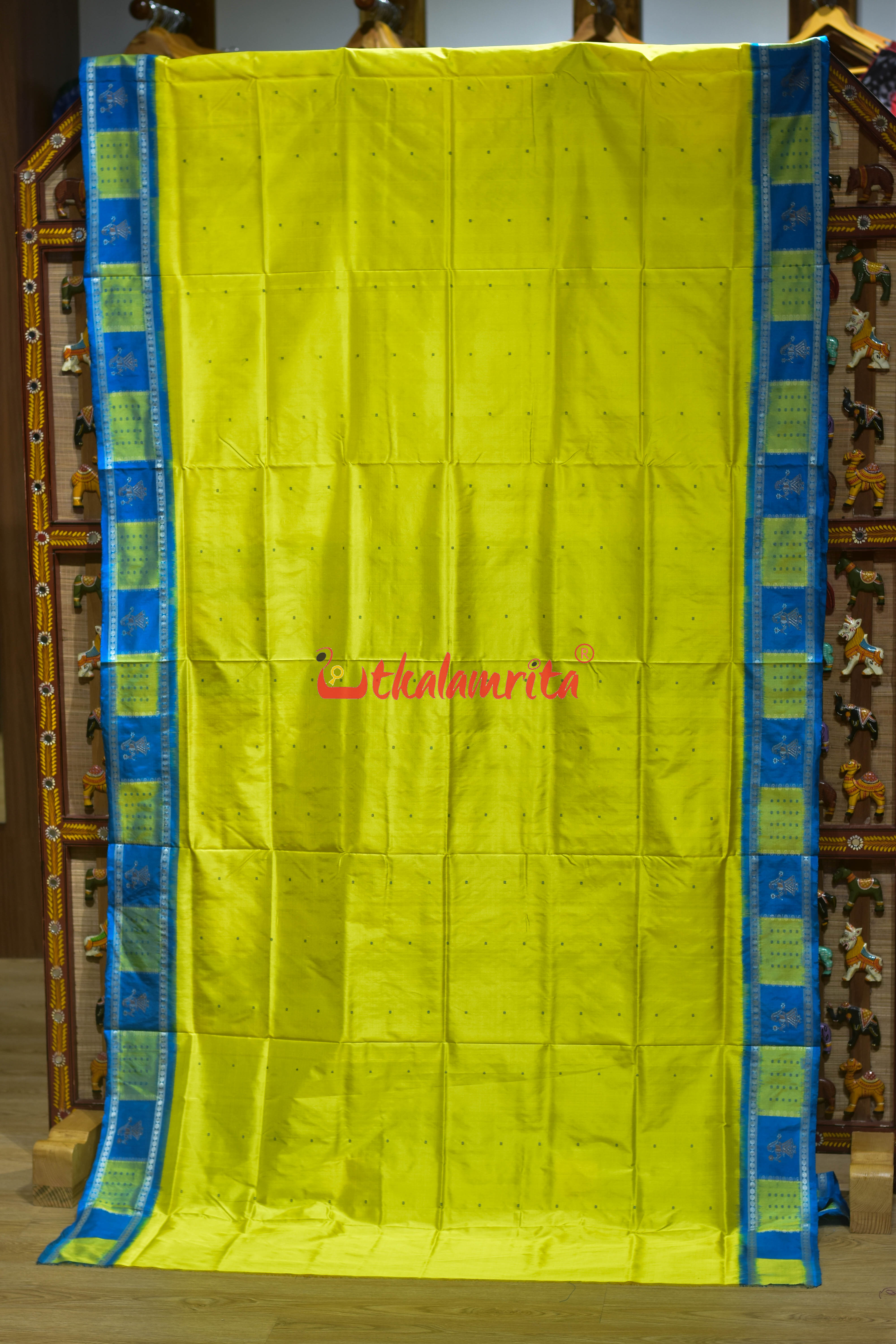 Lemon Yellow Doll Border Bomkai Silk Saree