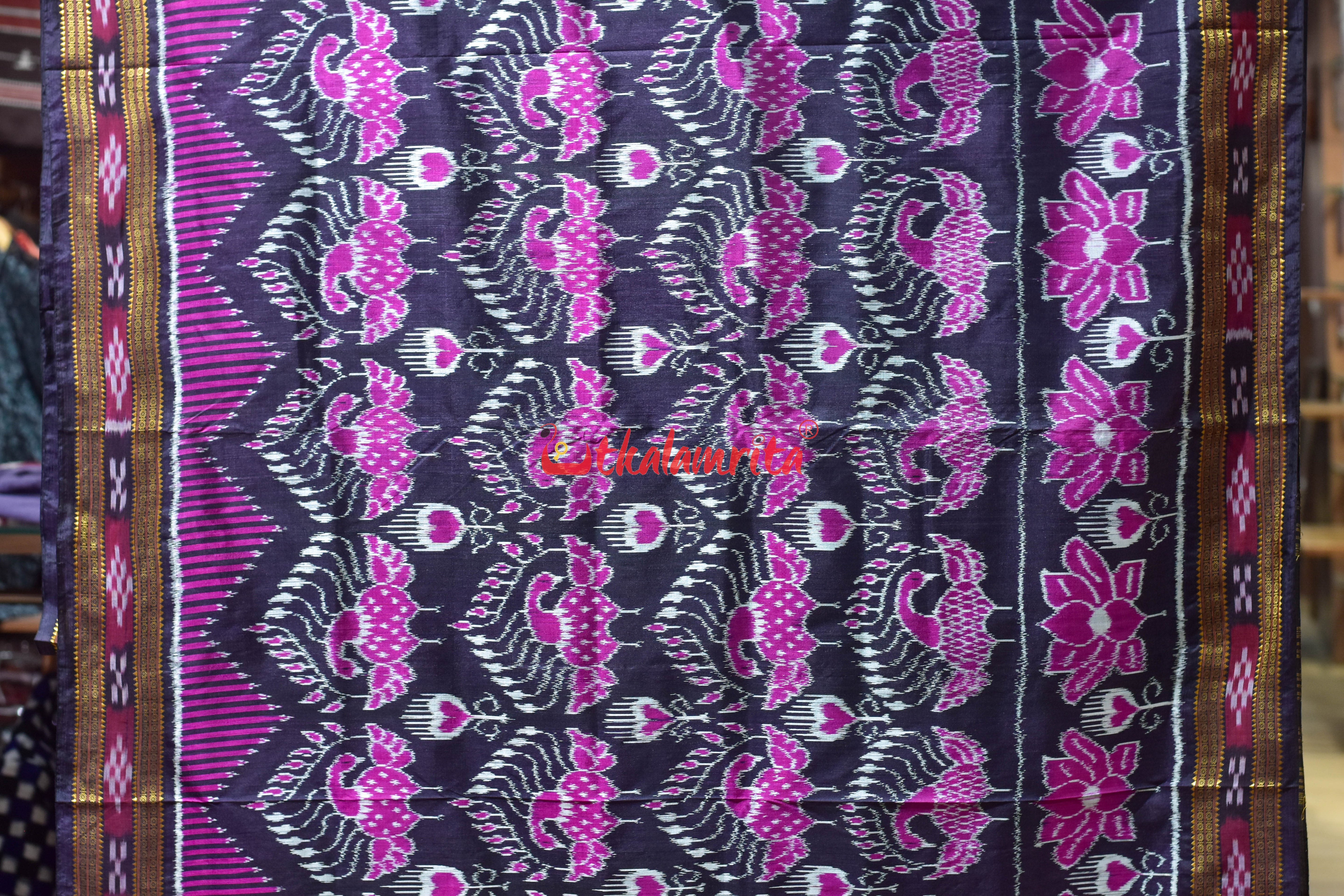 Black Mayura Body Border Pasapali Khandua Silk saree
