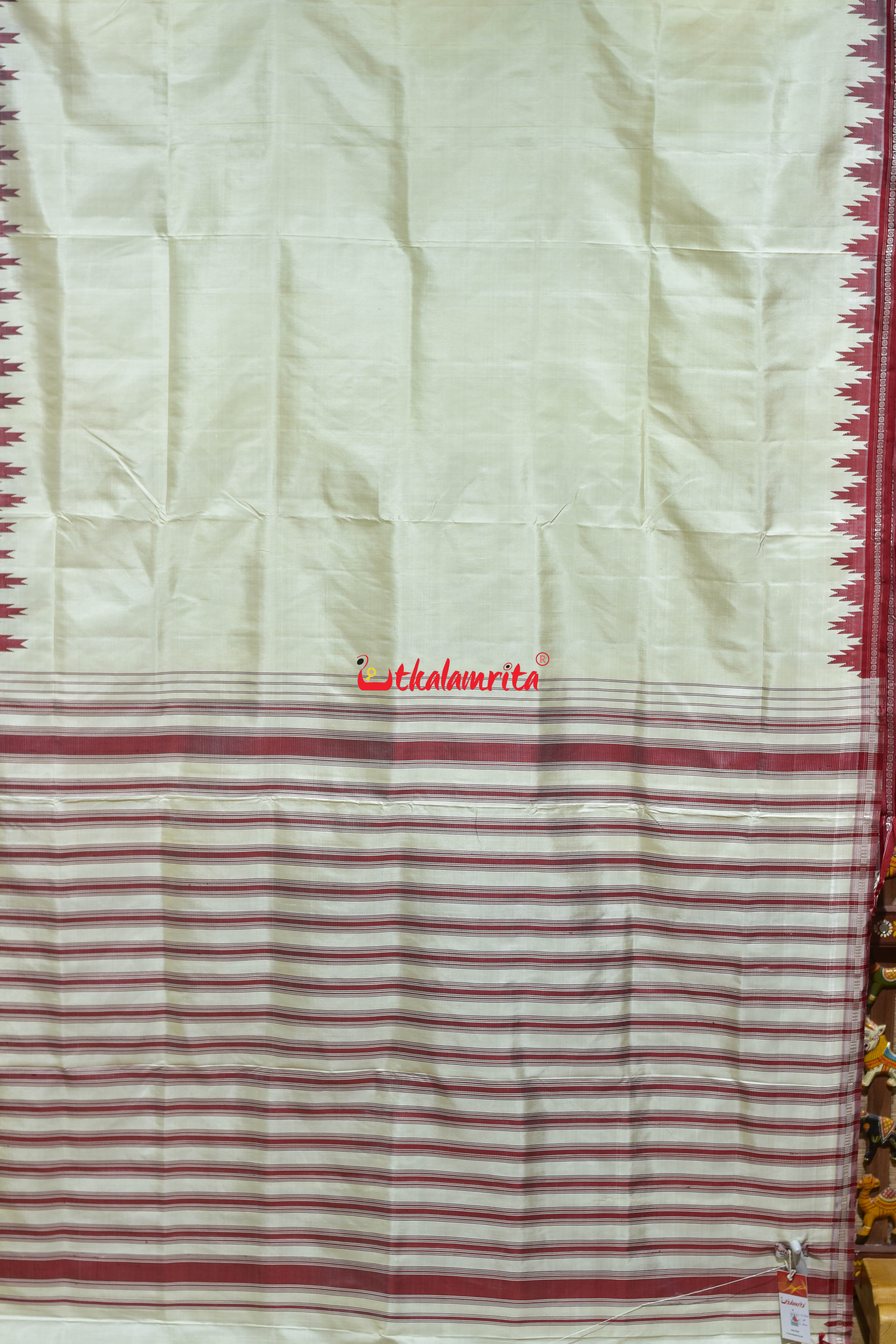 Off White Maroon Single Anchal Berhampuri Silk Saree