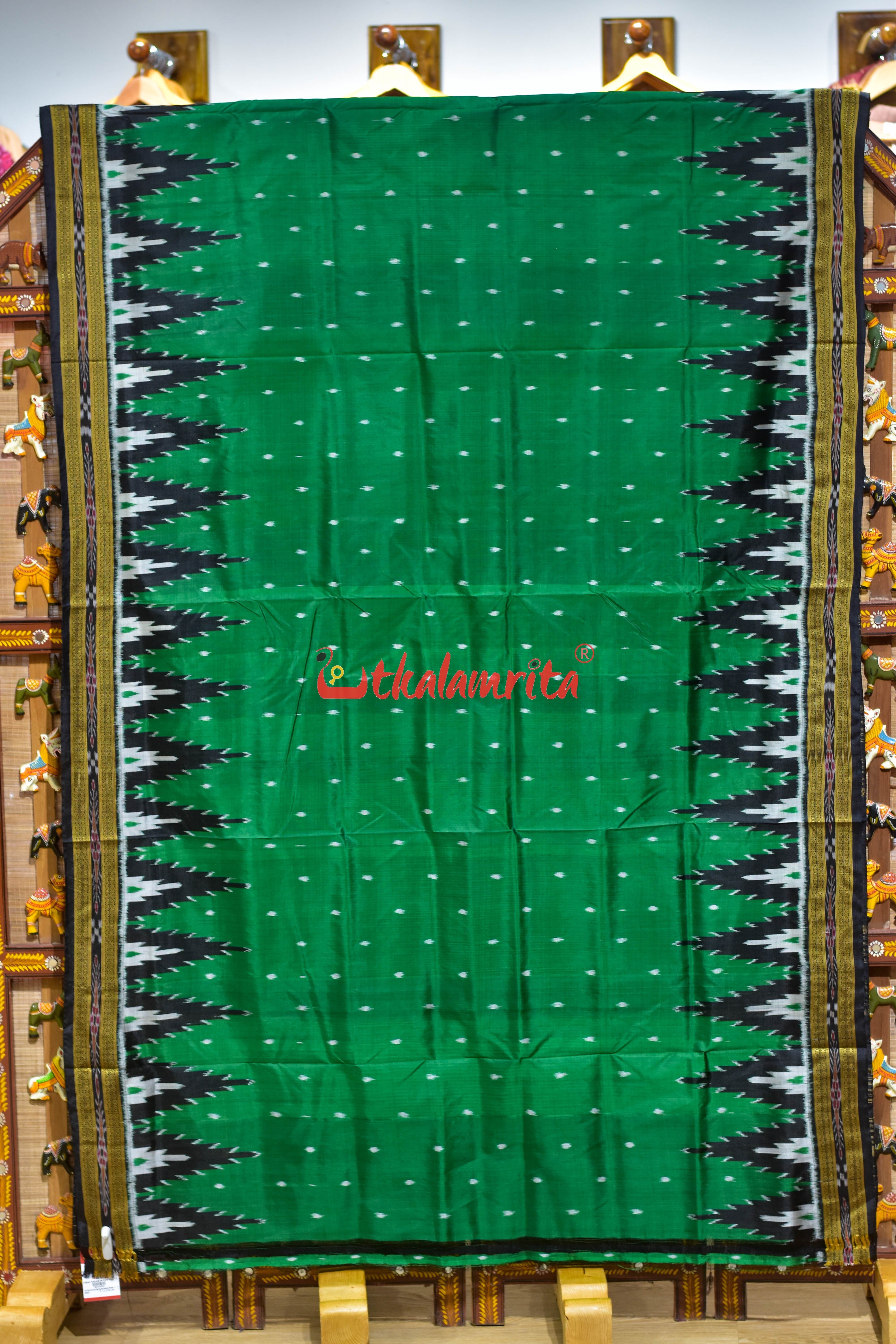 Green Body Dots with Big Kumbha Khandua Silk Saree