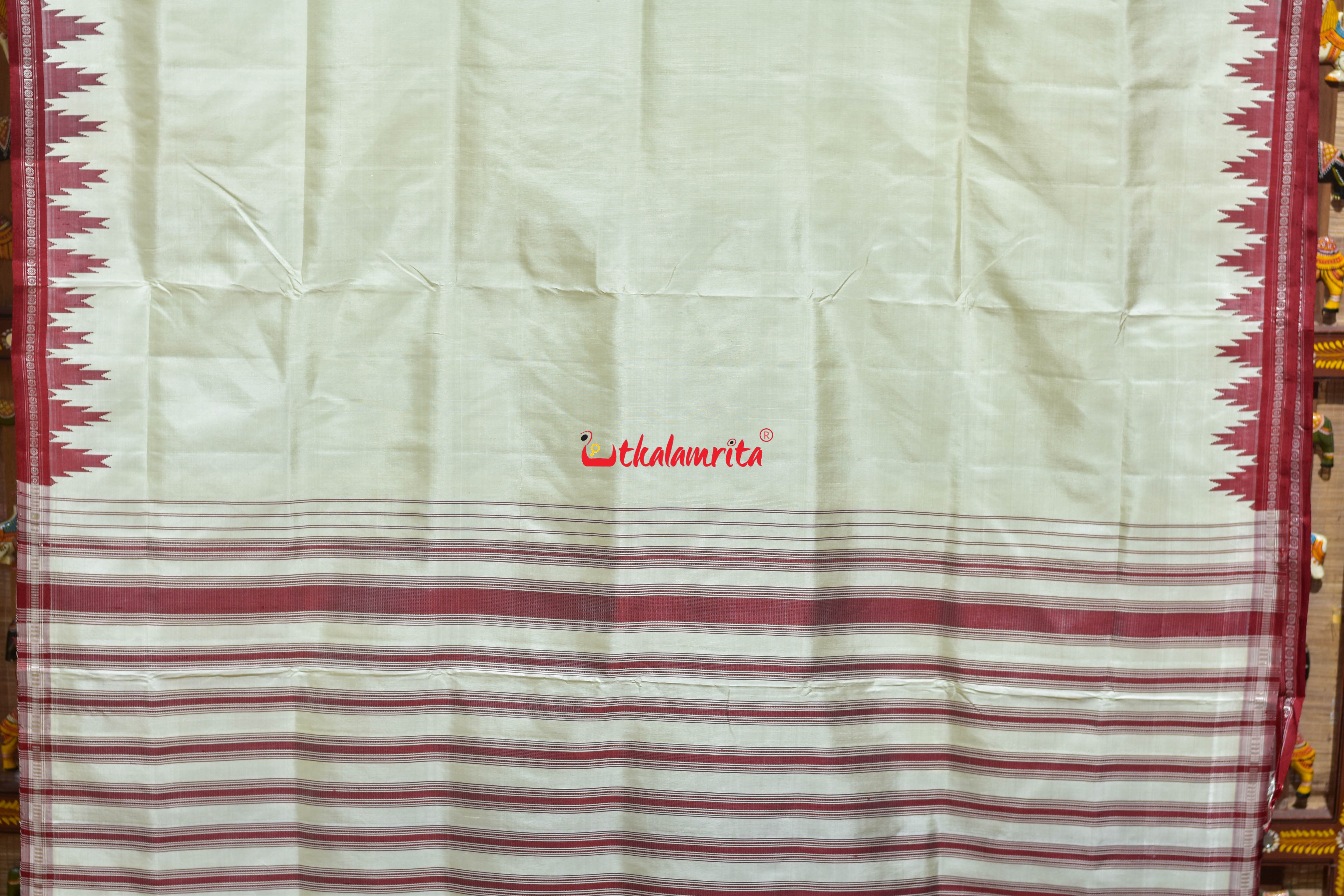 Off White Maroon Single Anchal Berhampuri Silk Saree