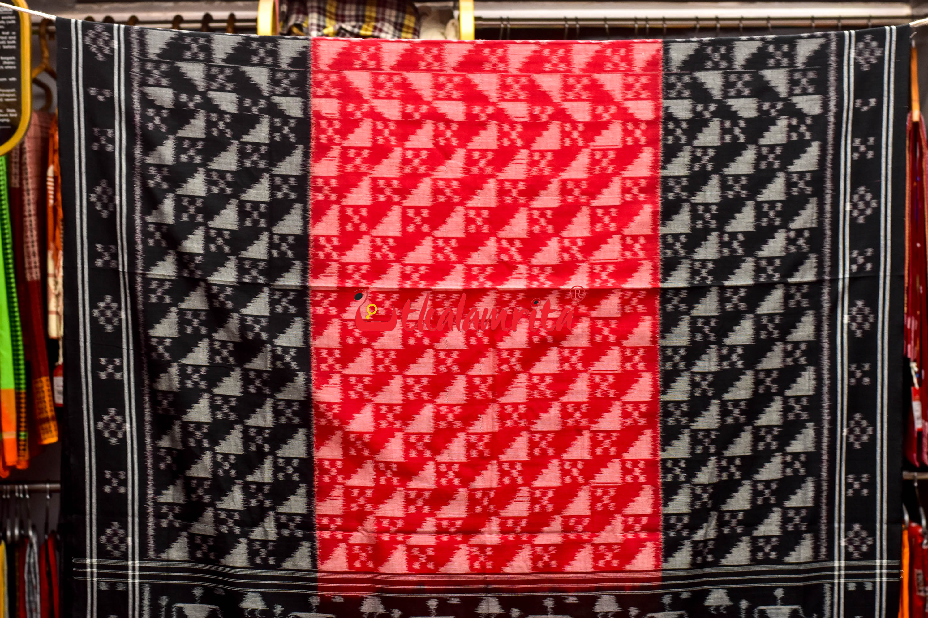 Red Black Scot Pasapali Tribal Anchal Khandua Cotton Saree