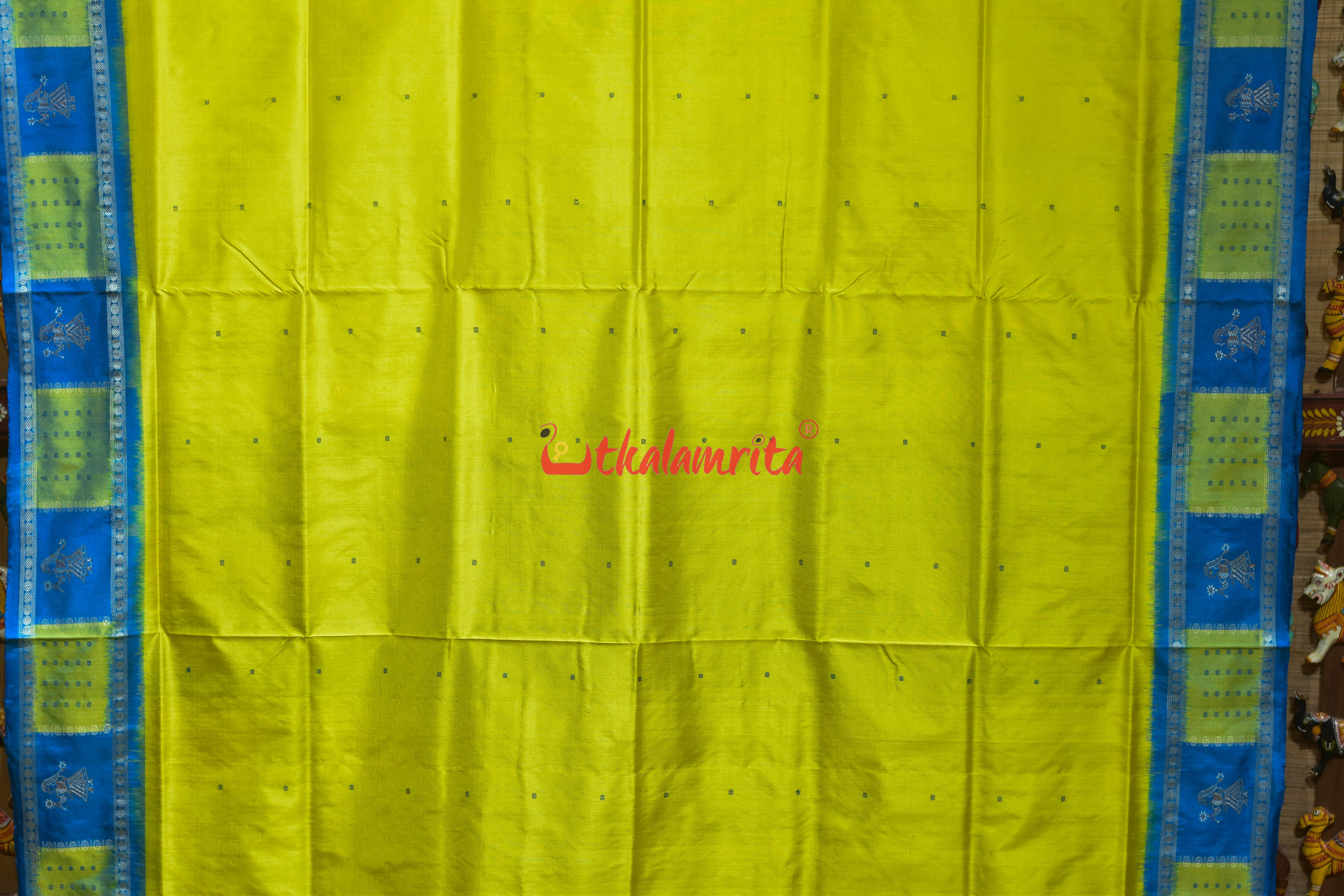 Lemon Yellow Doll Border Bomkai Silk Saree