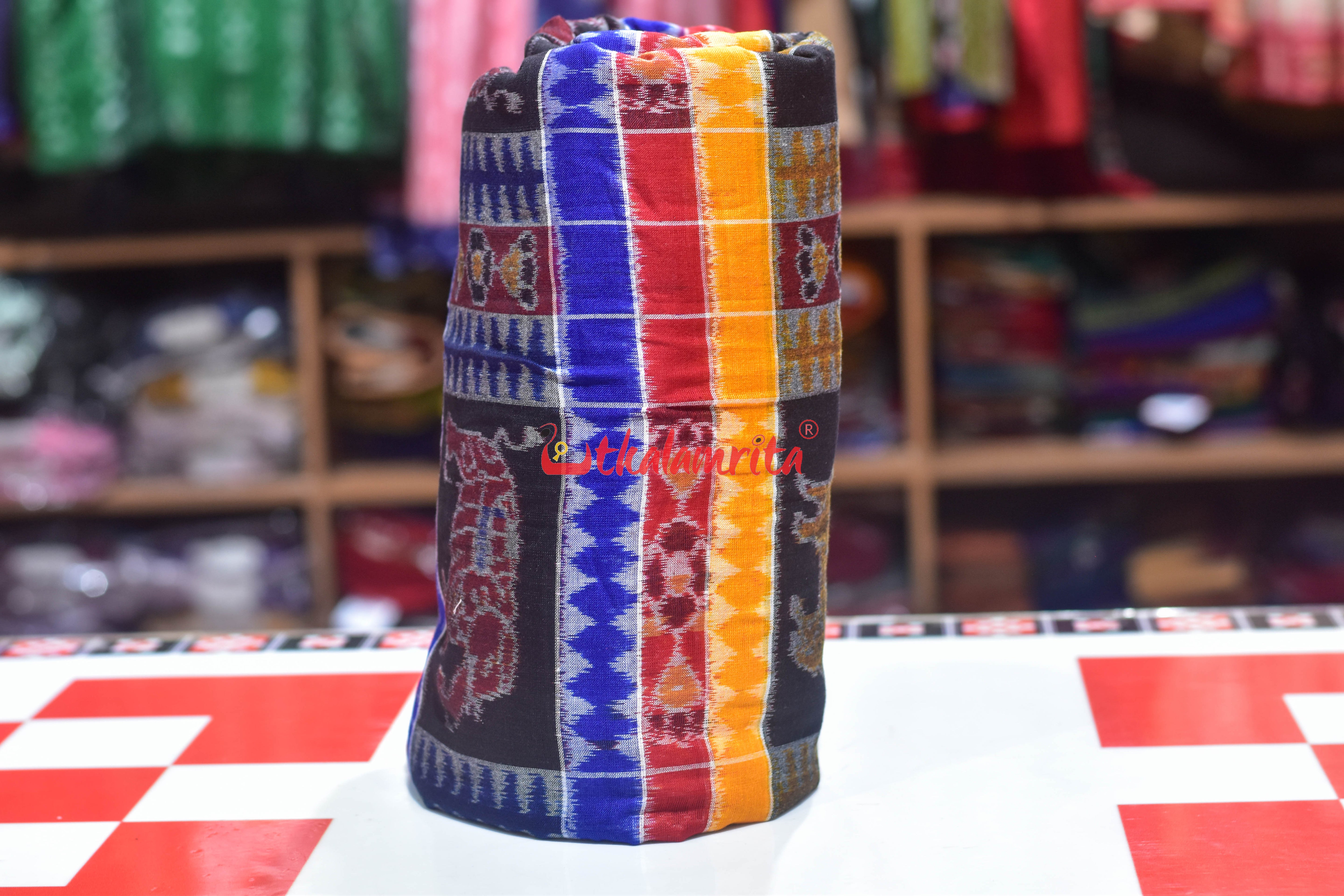 Blue Red Animal Bandha Utkala Lakhmi (Fabric)