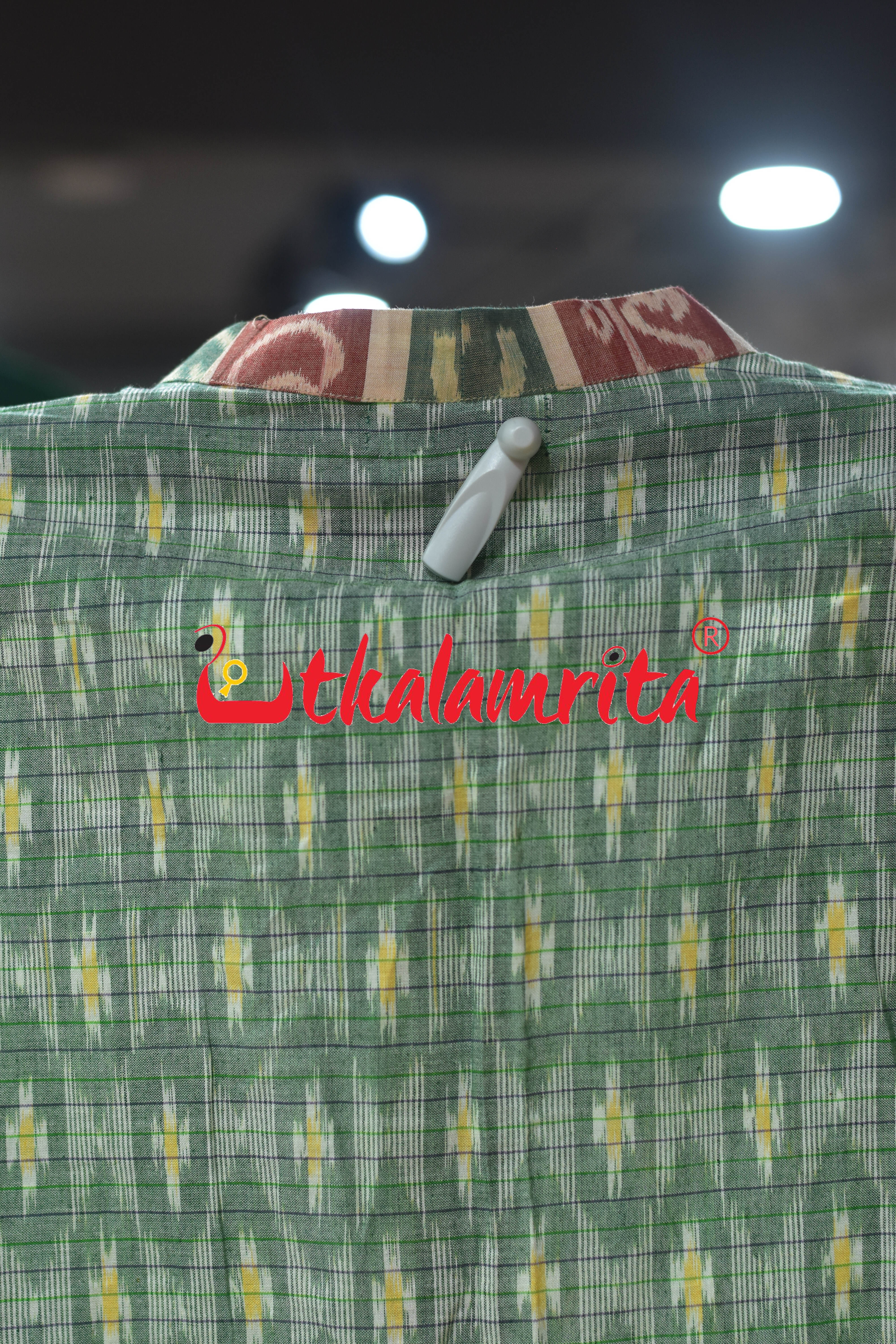 Mint Green Checks Star Odia Letters (Men's Short kurta)