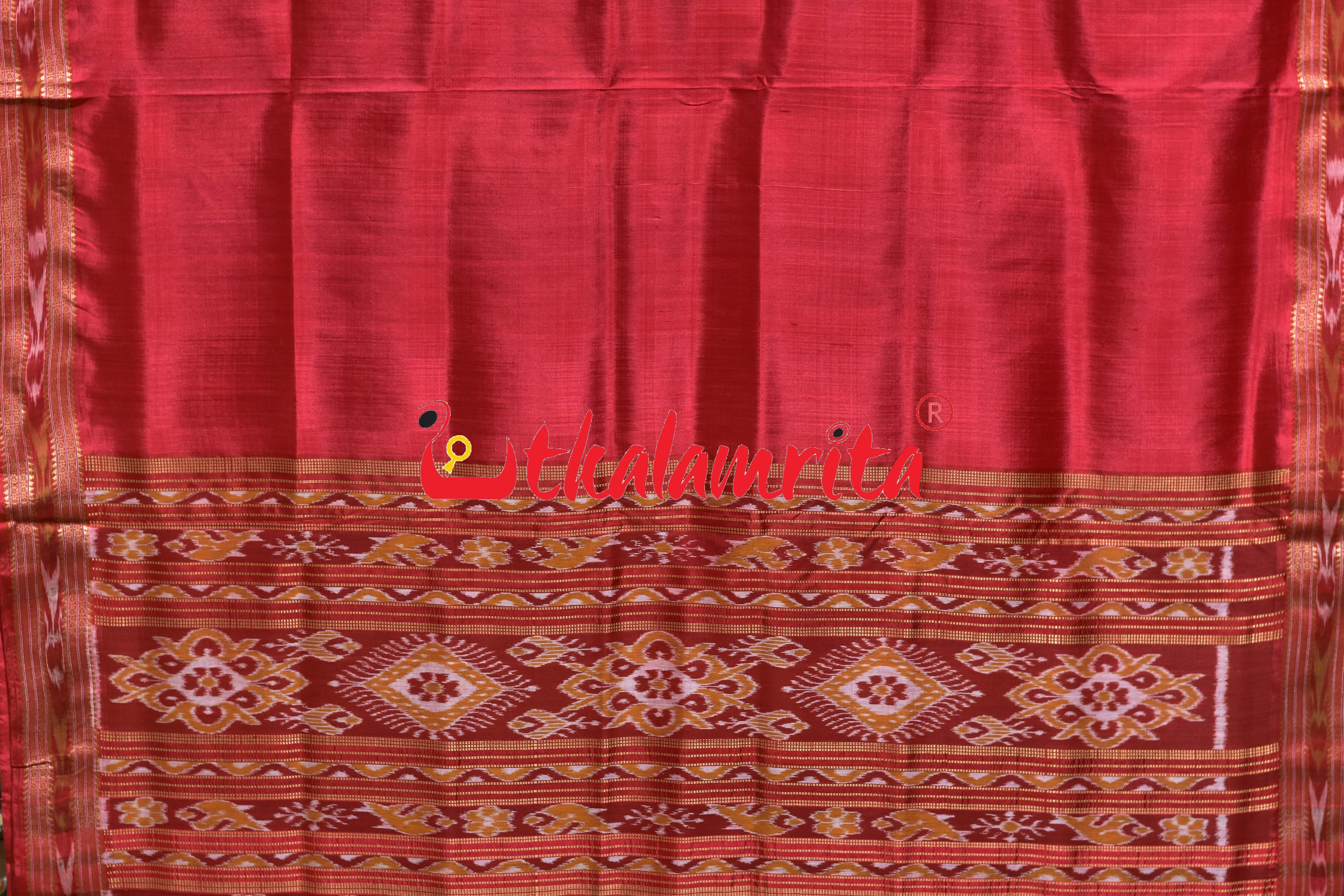 Self Red Bandha Anchal Khandua Silk Saree